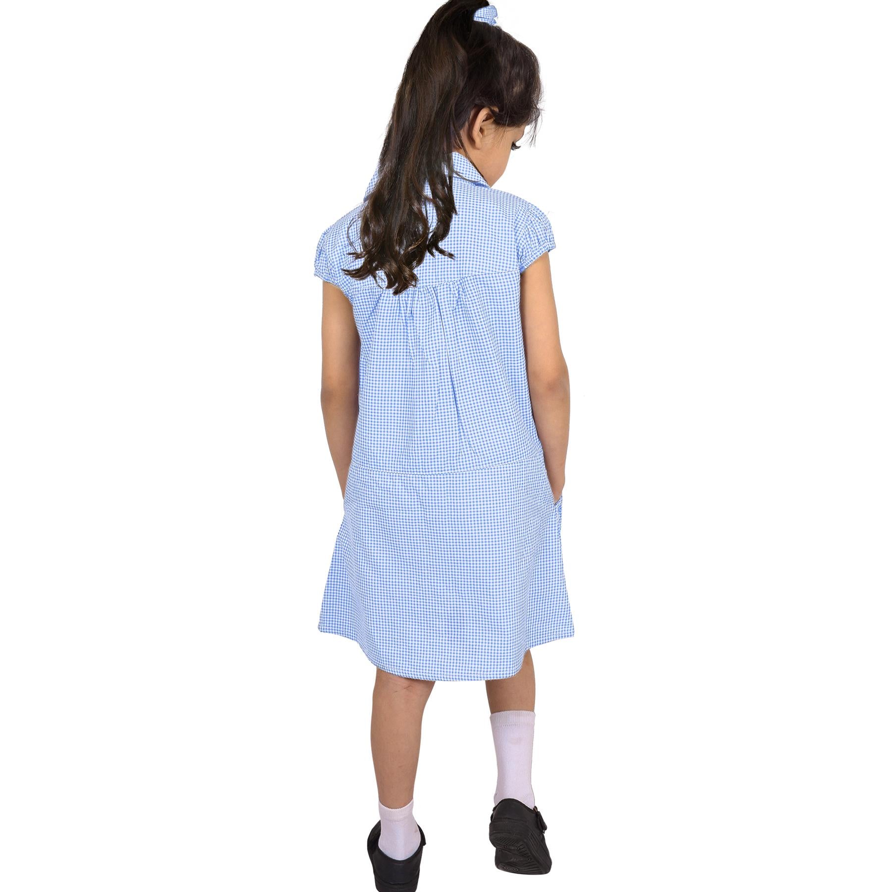 Girls Uniform School Dress Gingham Check Printed Dress With Matching Scrunchies