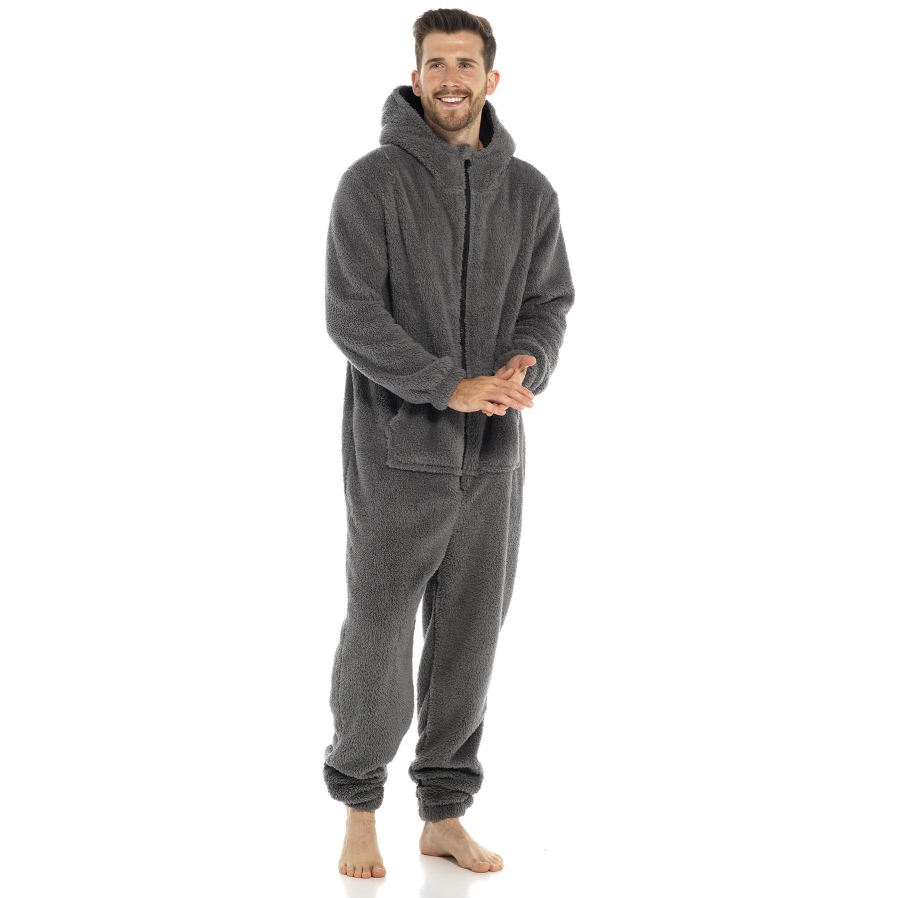 A2Z Mens Hooded Onesie One Piece Thick Snuggle Warm Fleece Soft Hooded Jumpsuit