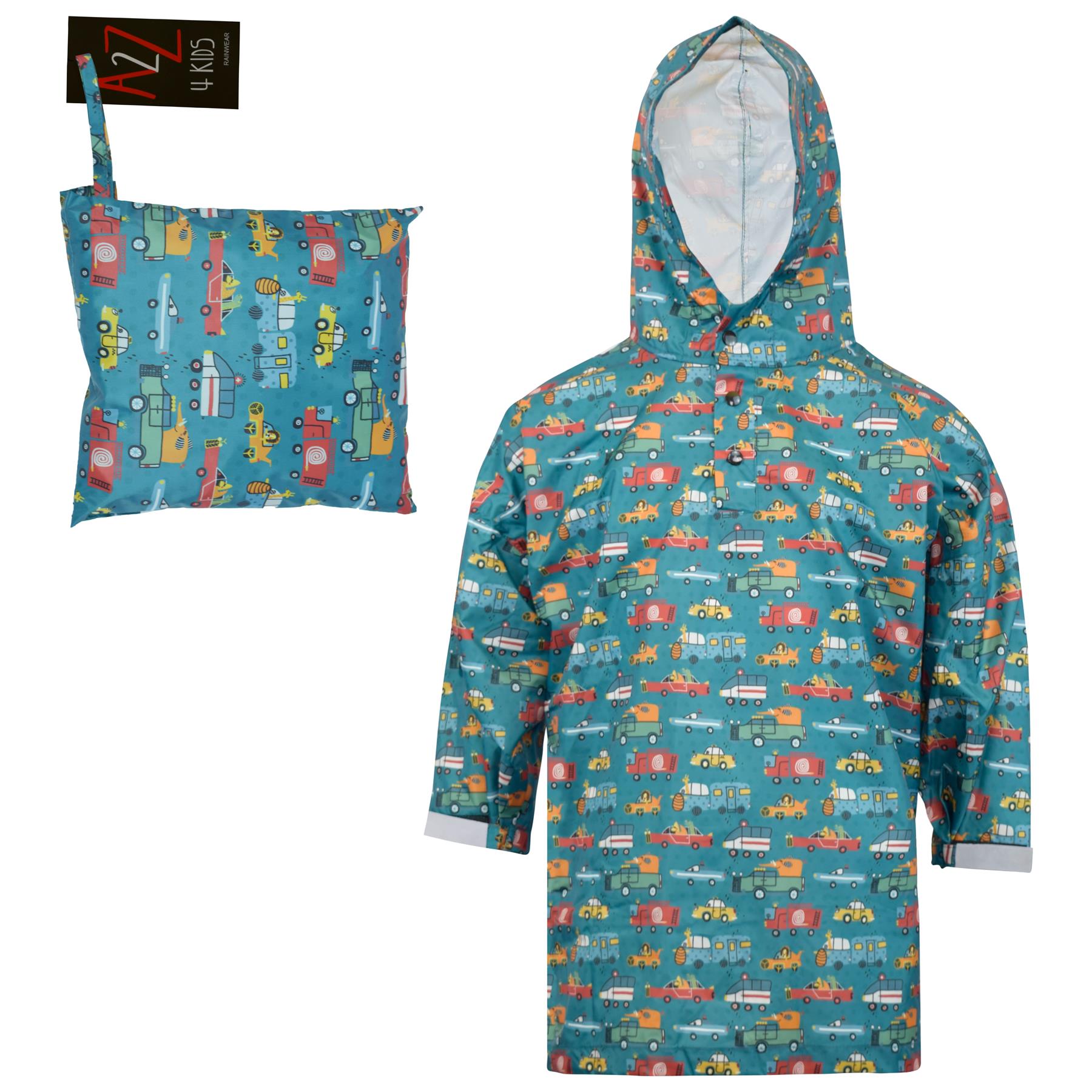 Kids Boys Car Raincoat Wind Resistant Lightweight Hooded Waterproof Jackets