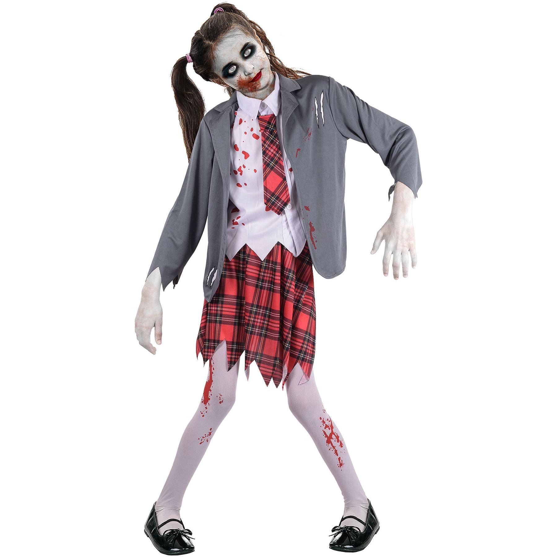 Kids Girls Zombie School Girl Halloween Costume Trick Or Treat Zombie Set