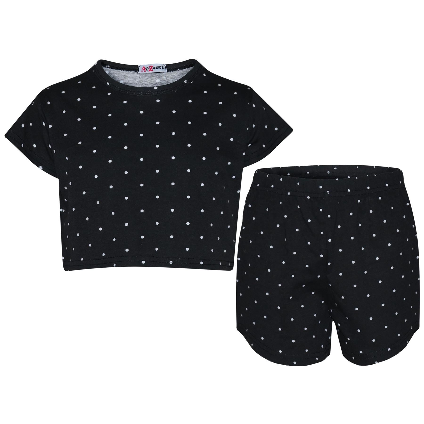 Kids Girls Crop & Shorts Polka Dot Print Fashion Top Summer Outfit Set 5-13 Year