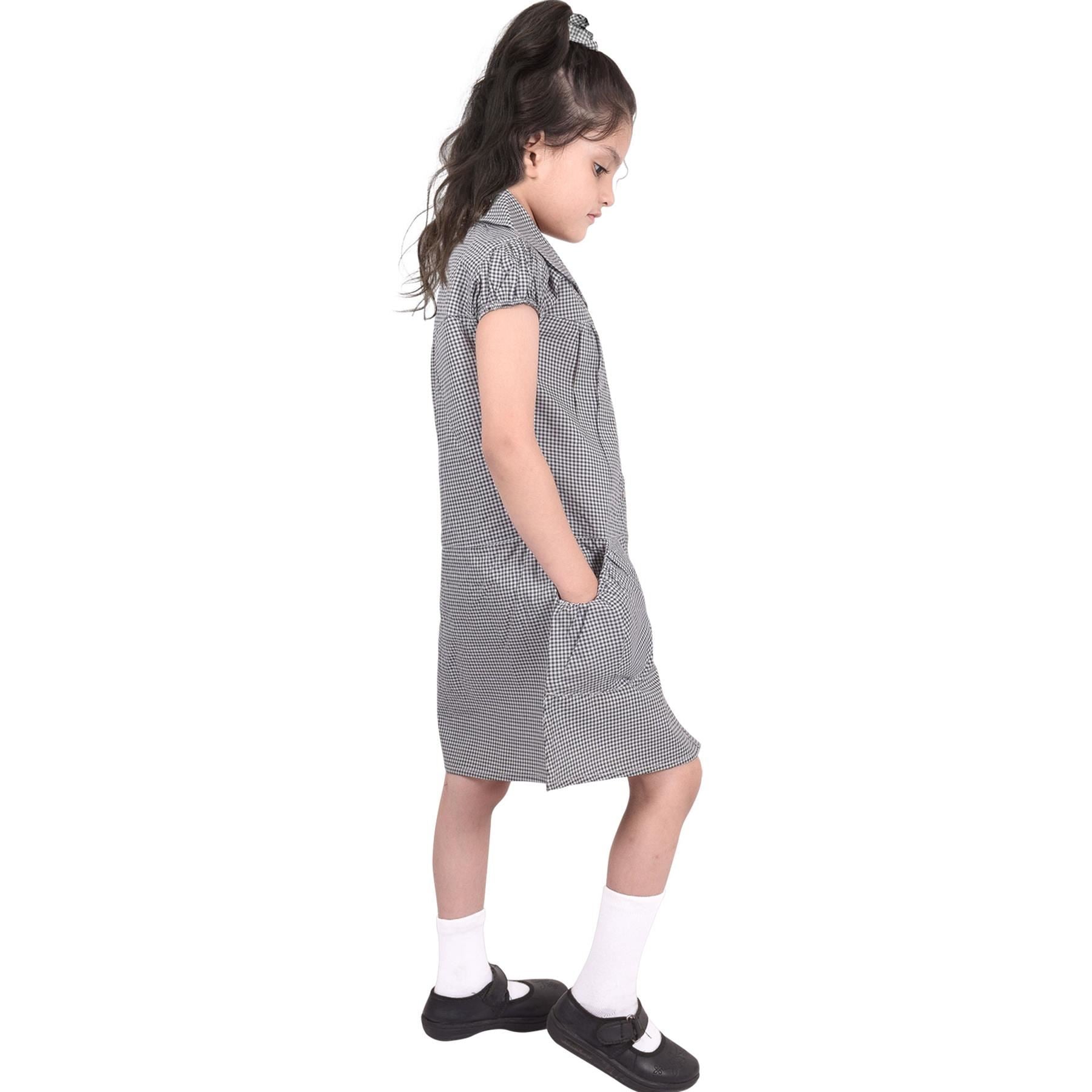 Girls Uniform School Dress Gingham Check Printed Dress With Matching Scrunchies