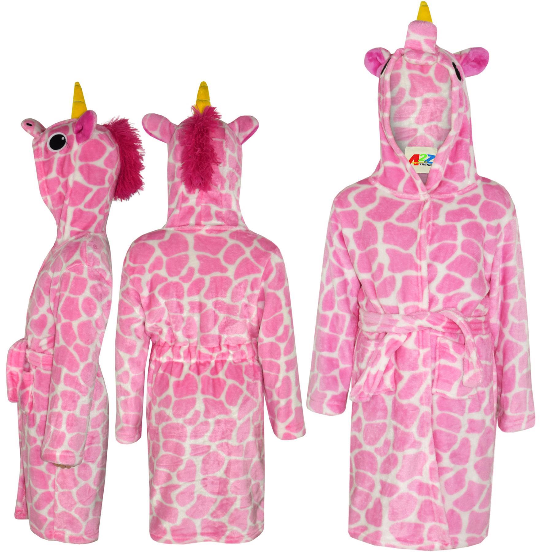 Kids Girls Boys Super Soft 3D Pink Giraffe Animal Hooded Bathrobe