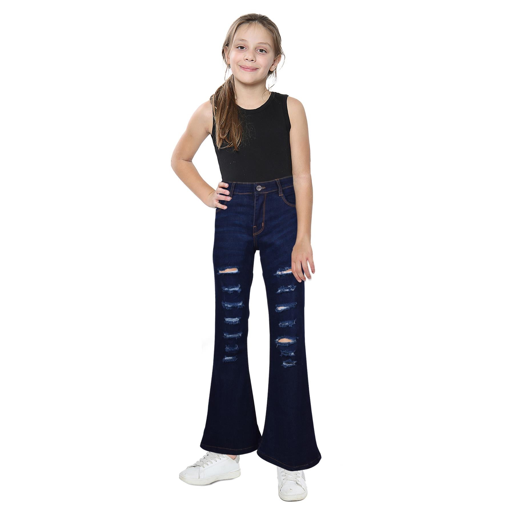 Kids Girls Denim Ripped Jeans Comfort Skinny Stretch Lightweight Casual Pants