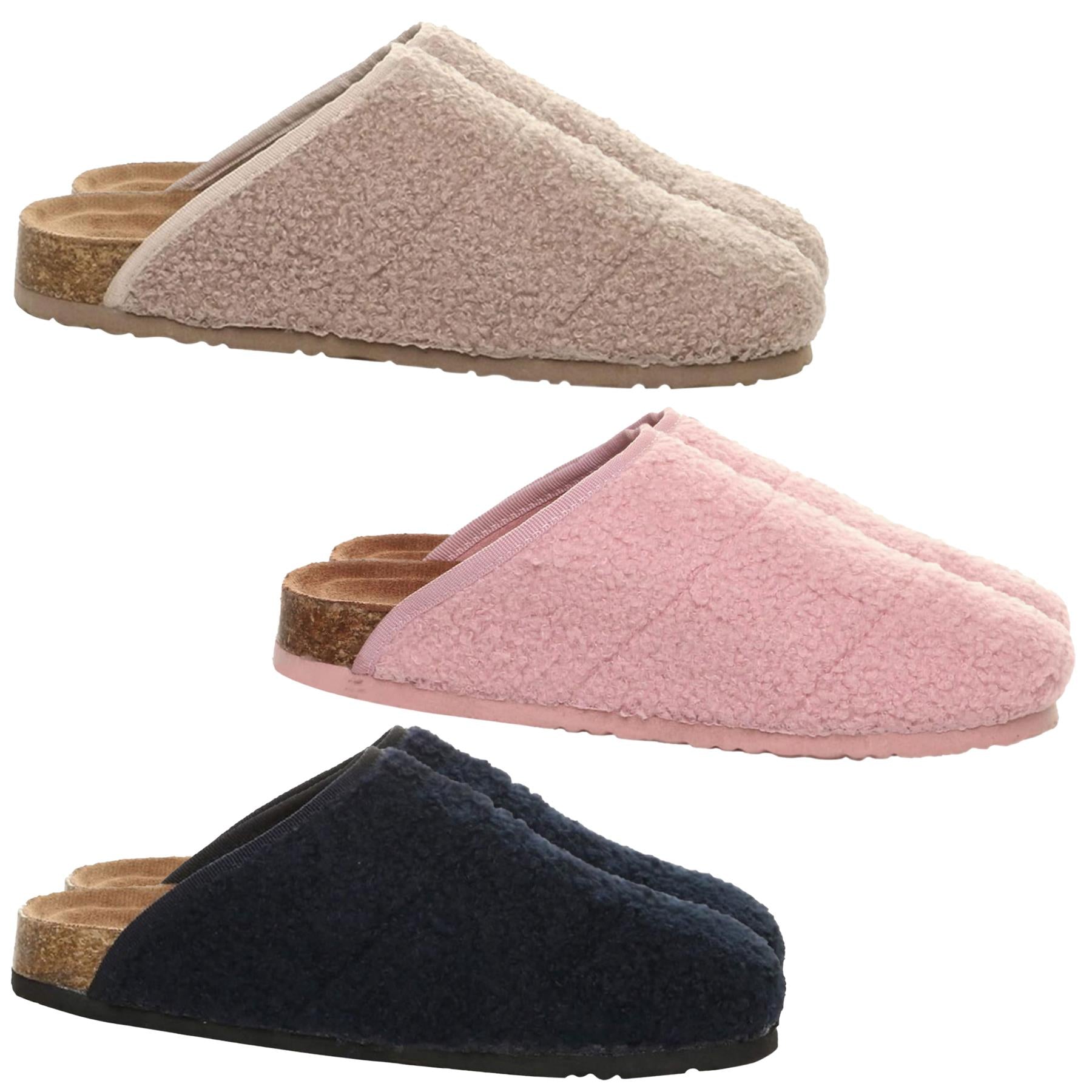 Women Curly Mule Slipper Warm Cozy Memory Foam Slip-on sturdy Cork sole Slider