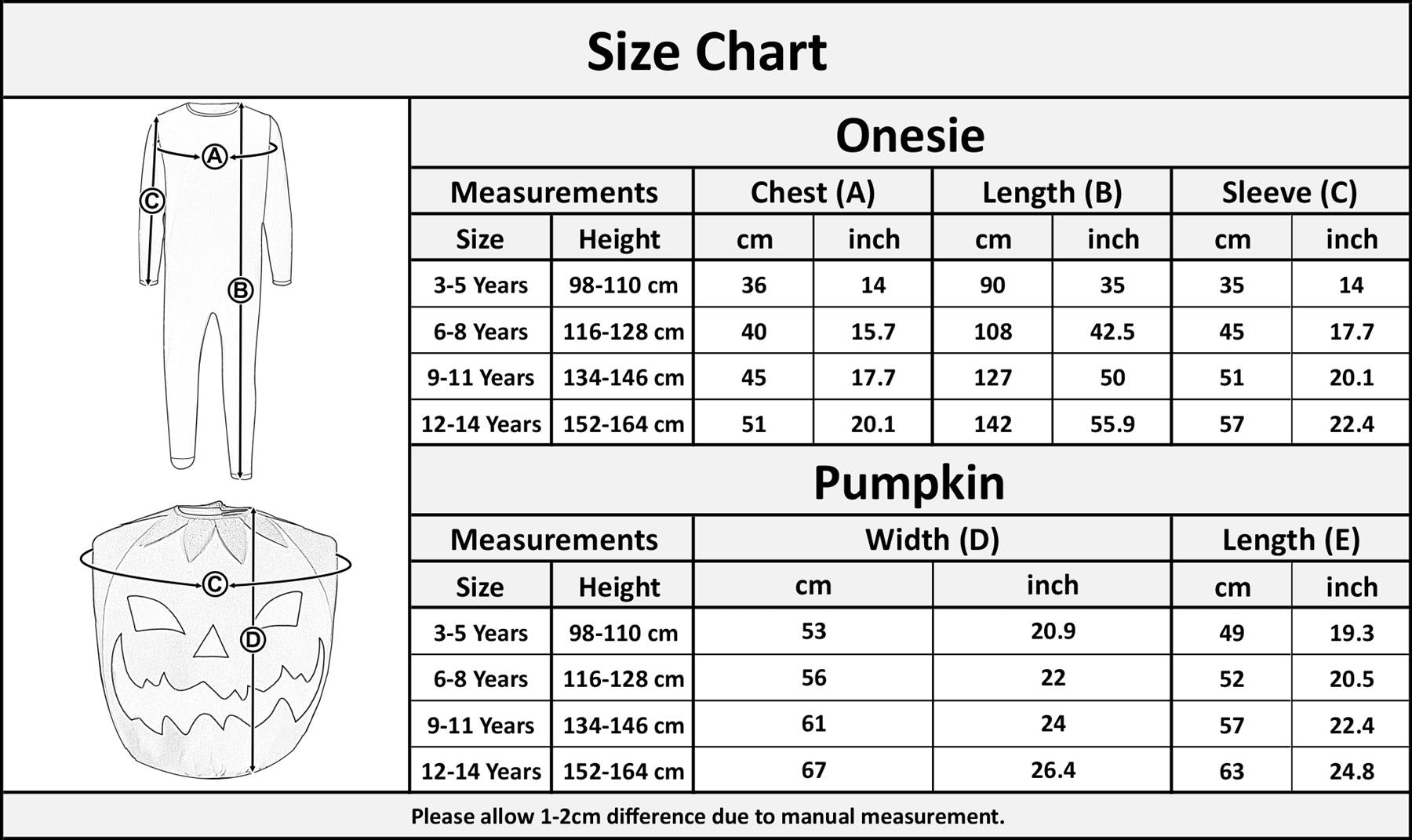 Kids Girls Boys Scary Pumpkin Costume Including Black Oneise