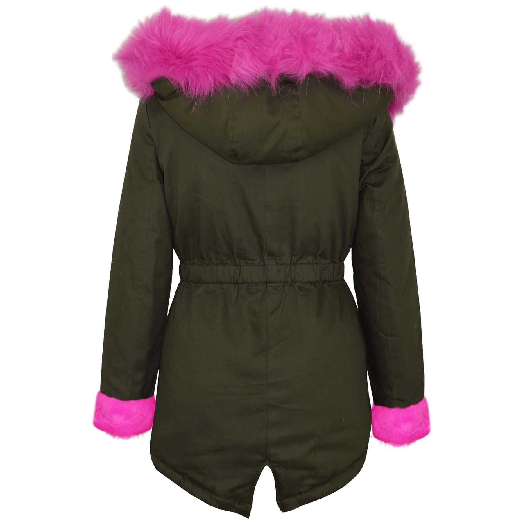 Kids Girls Hooded Jacket Rainbow Faux Fur Parka School Jackets Outerwear