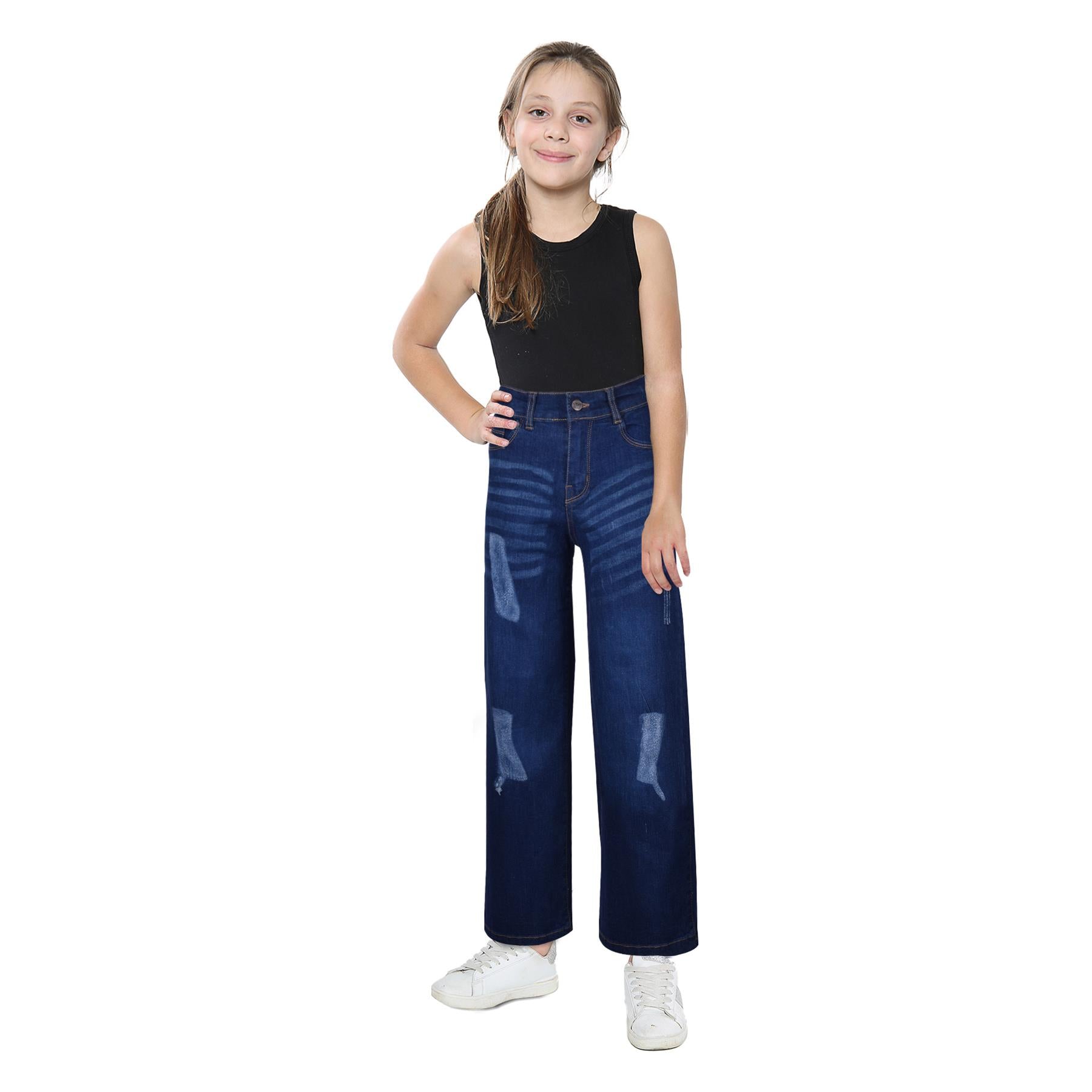 Kids Girls Palazzo Jeans Wide Leg Stretchy Denim Flared Fashion Baggy Pants 5-14