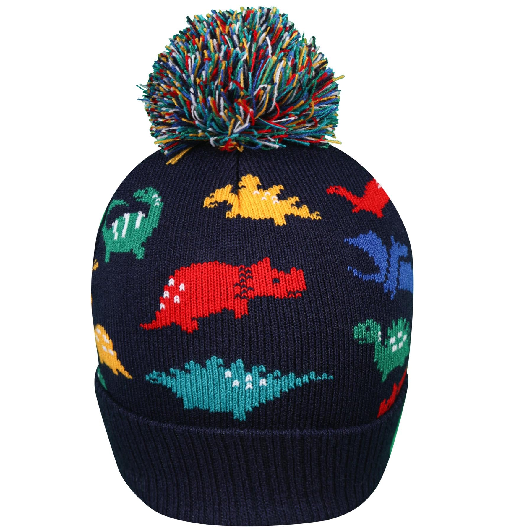 Kids Boys Dinosaur Hat Knitted Bobble Baenie Pom Pom Soft Warm Cosy Winter Hat