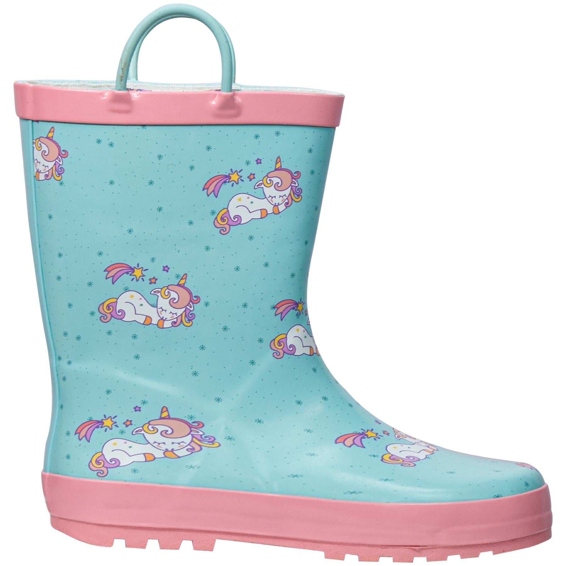 Kids Girls Wellington Wellies Non-Slip Waterproof Carry Handles Rain Boots