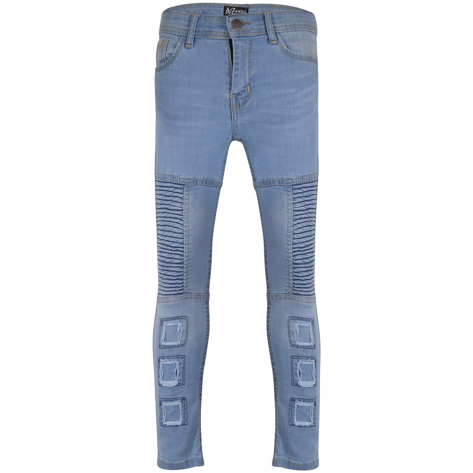 Kids Boys Ripped Jeans Light Blue Denim Biker Pants