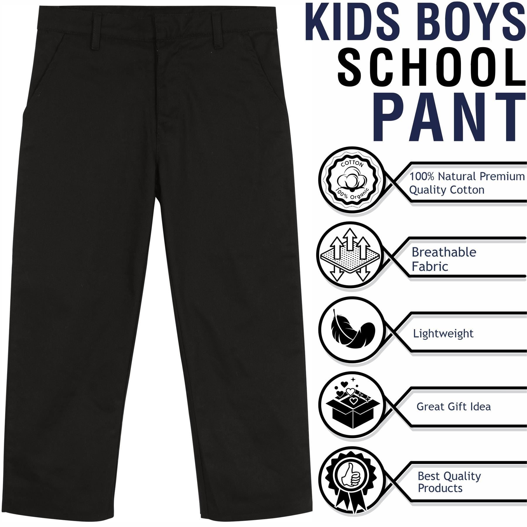 Kids Boys Pants Plain School Uniform Pull Up Regular Fit School Trouser