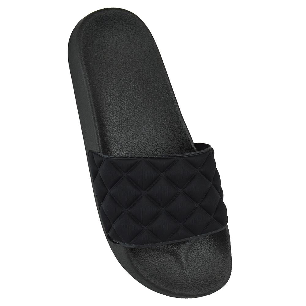 Womens Open Toe Quilt Effect Slipper Slip-On Casual Summer Mule Sandal Sliders