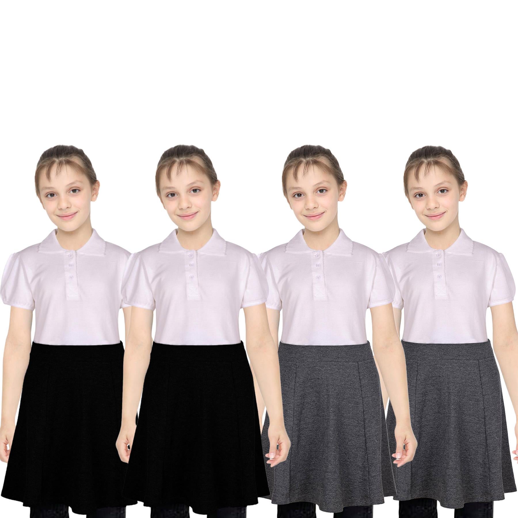 Kids Girls School Uniform Skirt 2 Pack Elasticated Waist Summer Skater Skirts