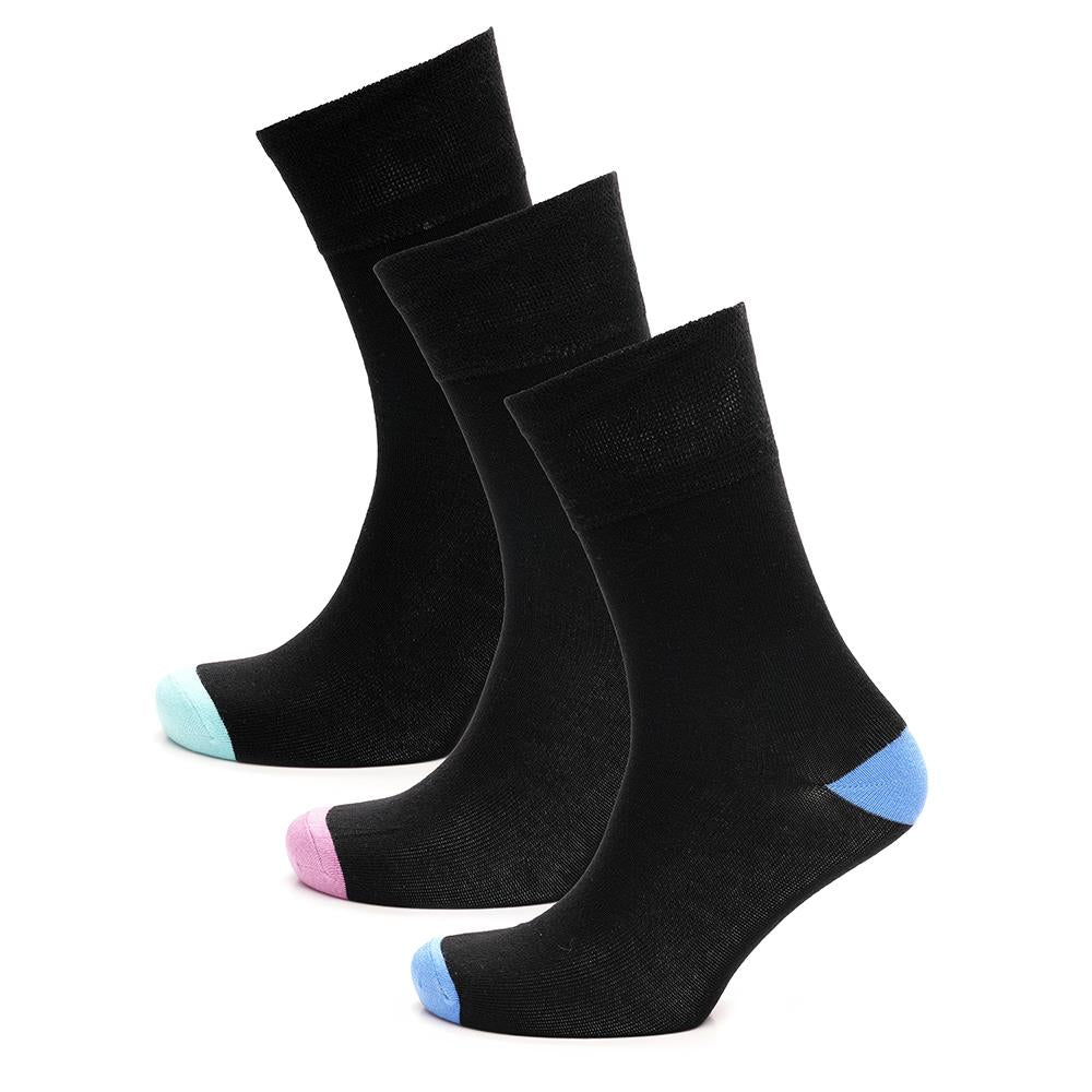 Ladies 3 Pack Bamboo Socks Non Elastic Heel & Toe Design Striped & Spotty Socks