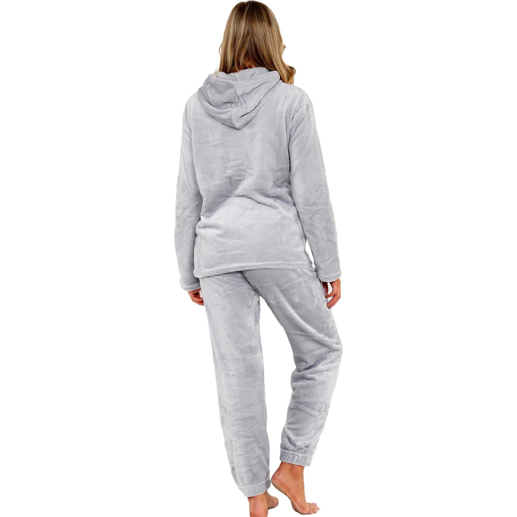 Ladies Pyjamas Soft Warm Fleece Adults Hooded Pyjamas 2 Piece Gift For Womens