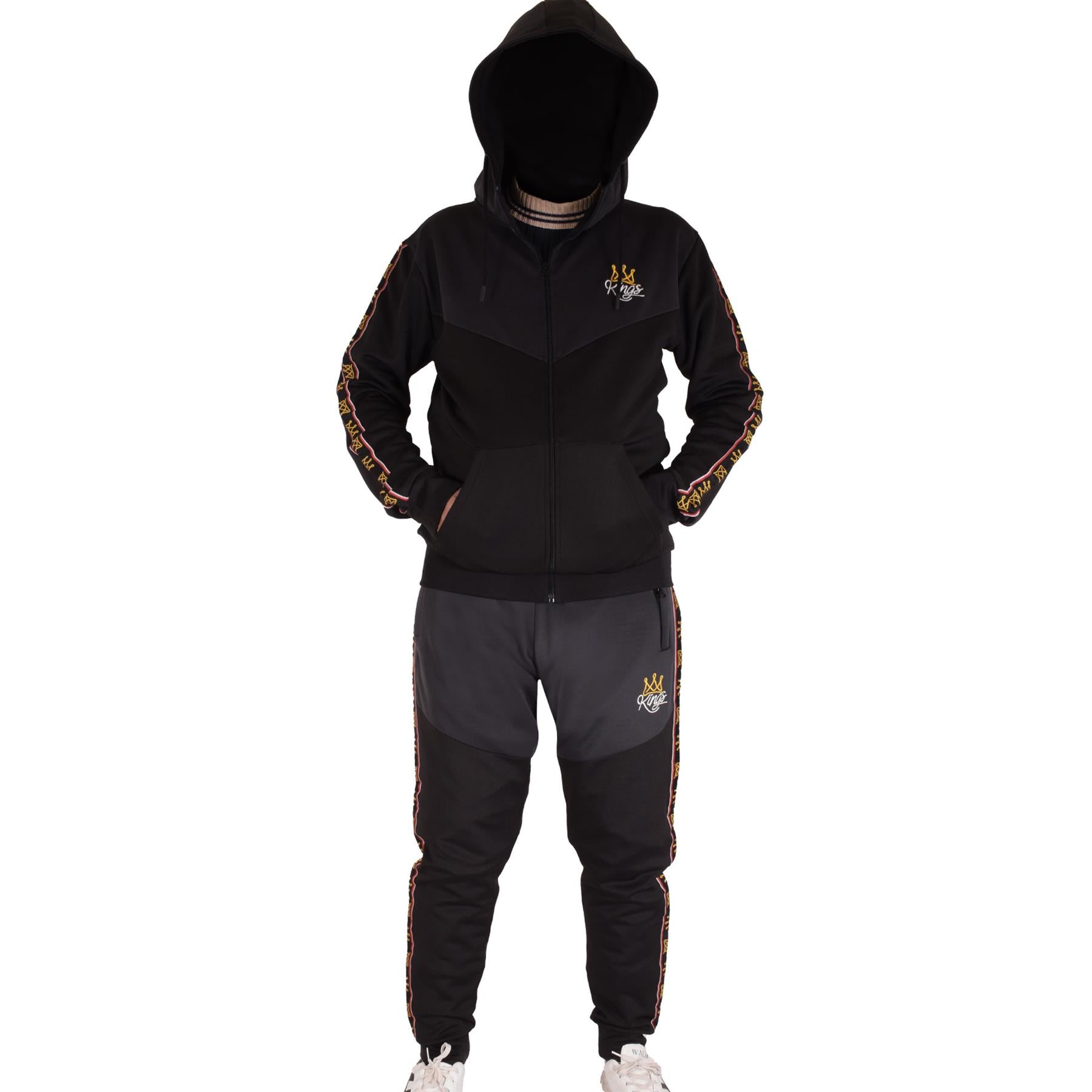 Mens Tracksuit Hooded Kings Crown Embroidered Jogging Suit Joggers Set For Adult