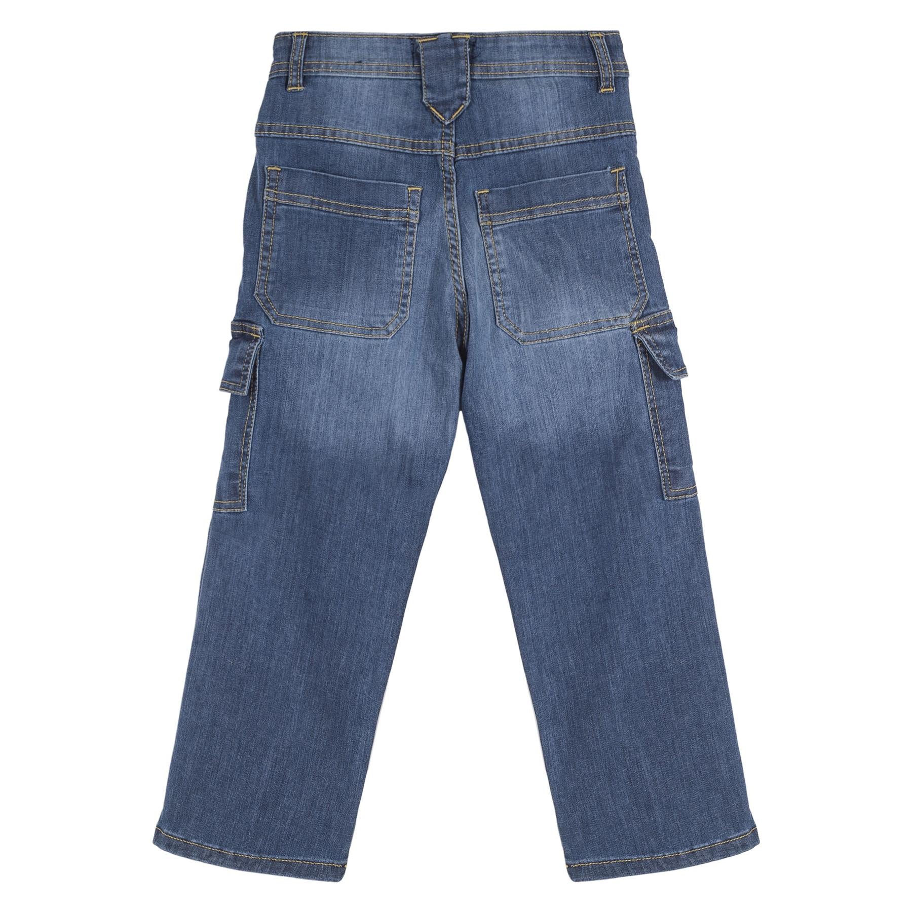 Kids Boys Cargo Denim Pant Mid Blue 6 Pocket Denim Jeans Stretchy Comfort Pant