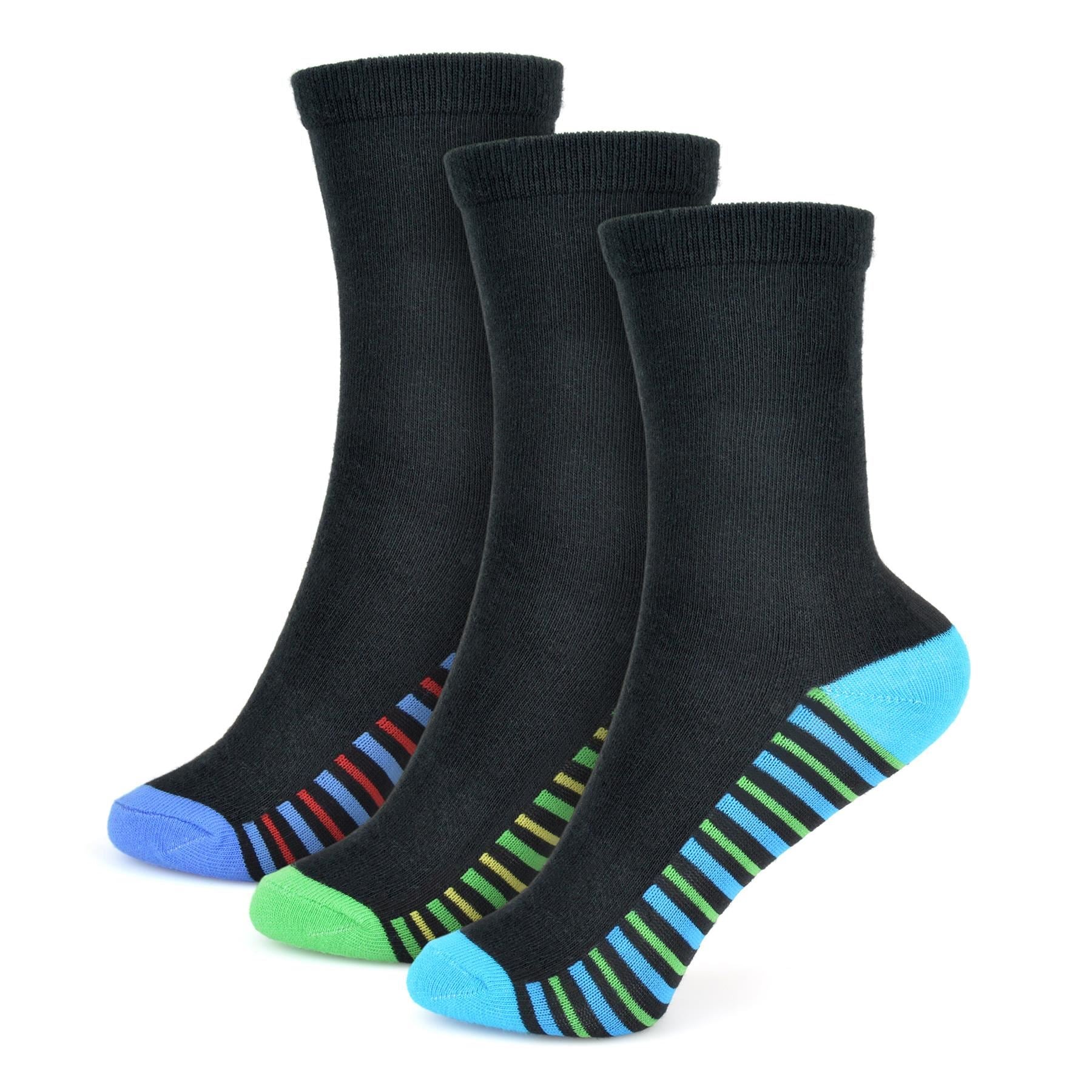 Kids Boys Stripe Heel & Toe Socks Black Striped Socks Pack of 3 Kids Footwear