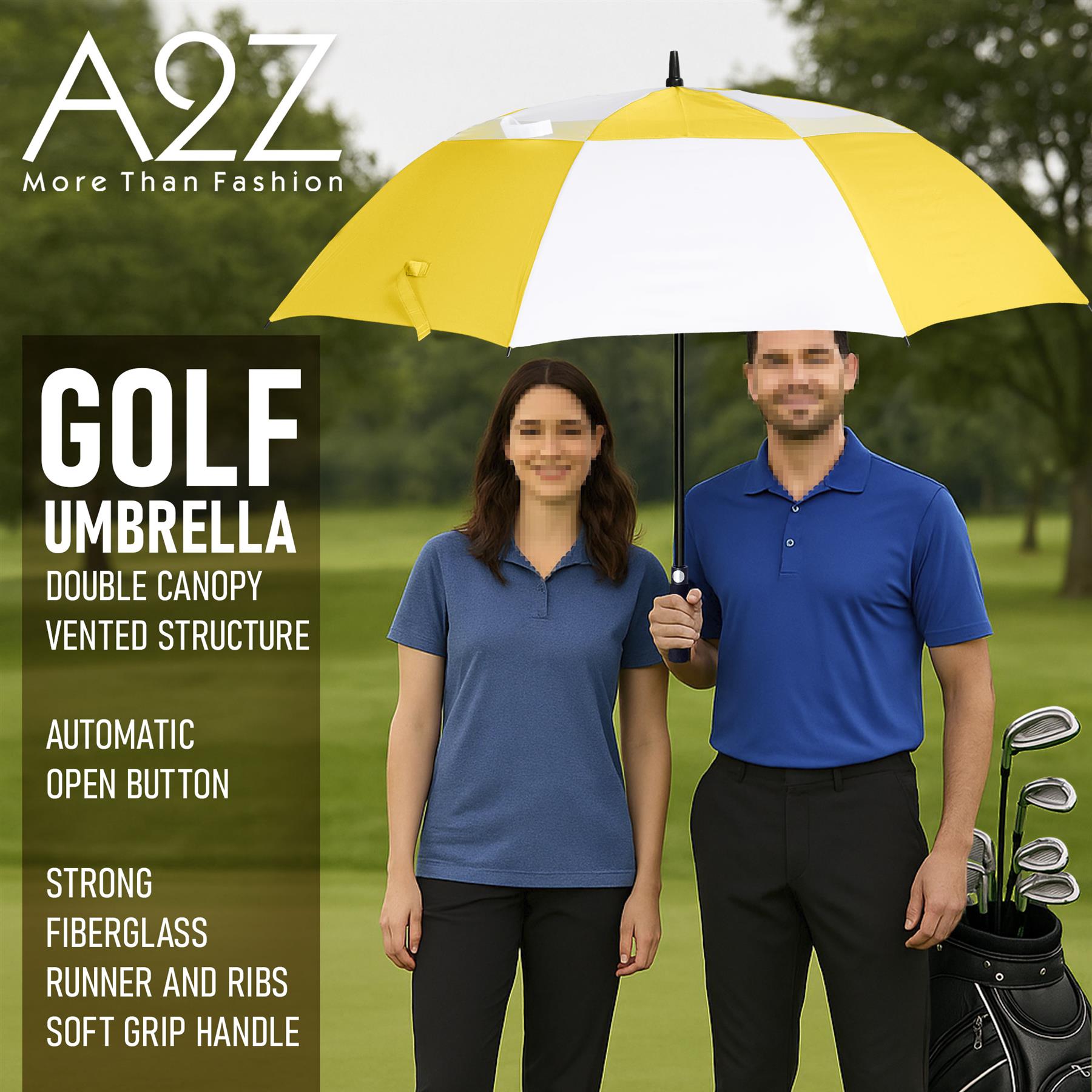 A2Z Golf Umbrella Auto Open Wind Rain Resitant 152cm Double Canopy Vented Brolly