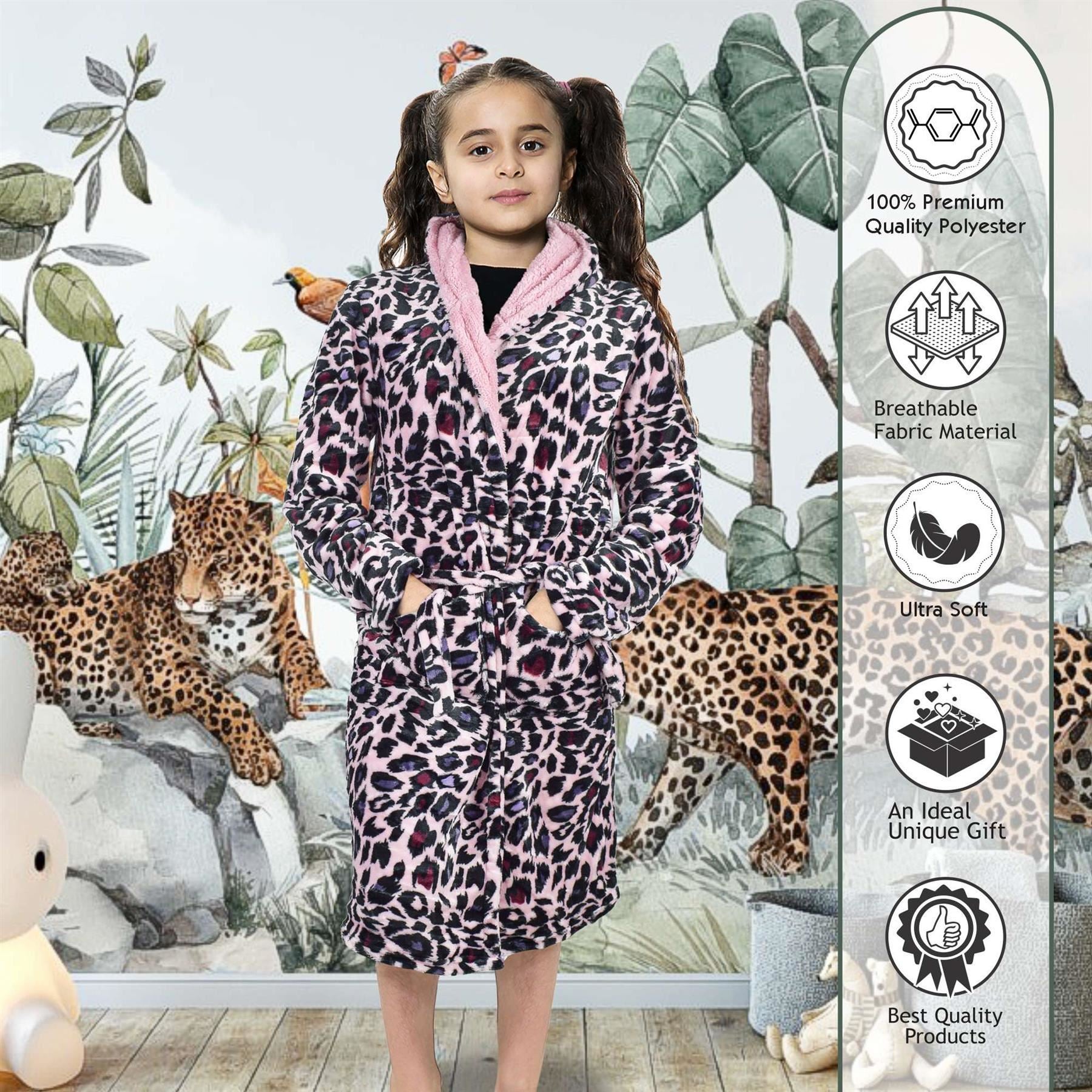 A2Z 4 Kids Soft Leopard Print Bathrobe Dressing Gown