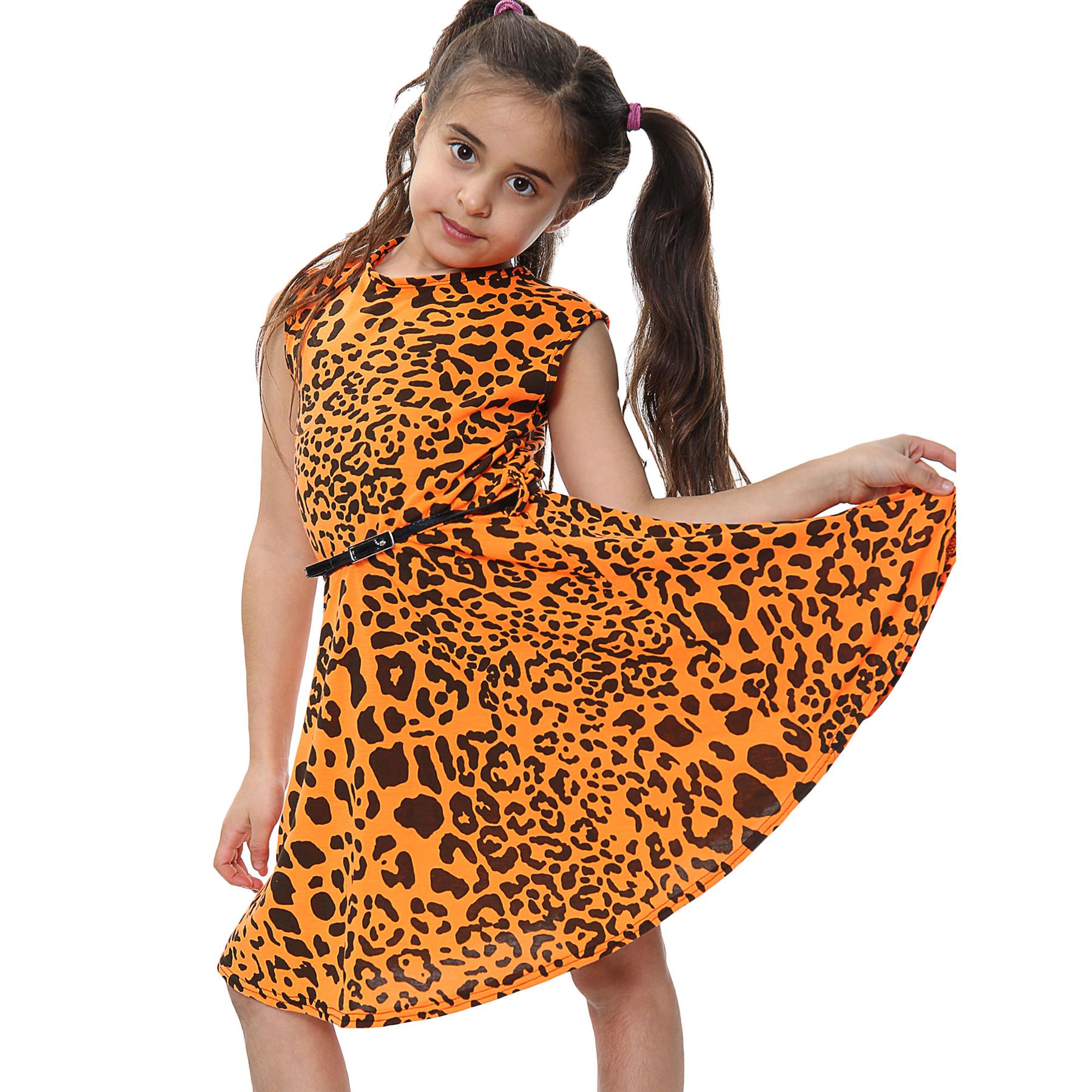 Kids Girls Skater Dress Leopard Summer Dresses With A Free Belt Age 5-13 Years