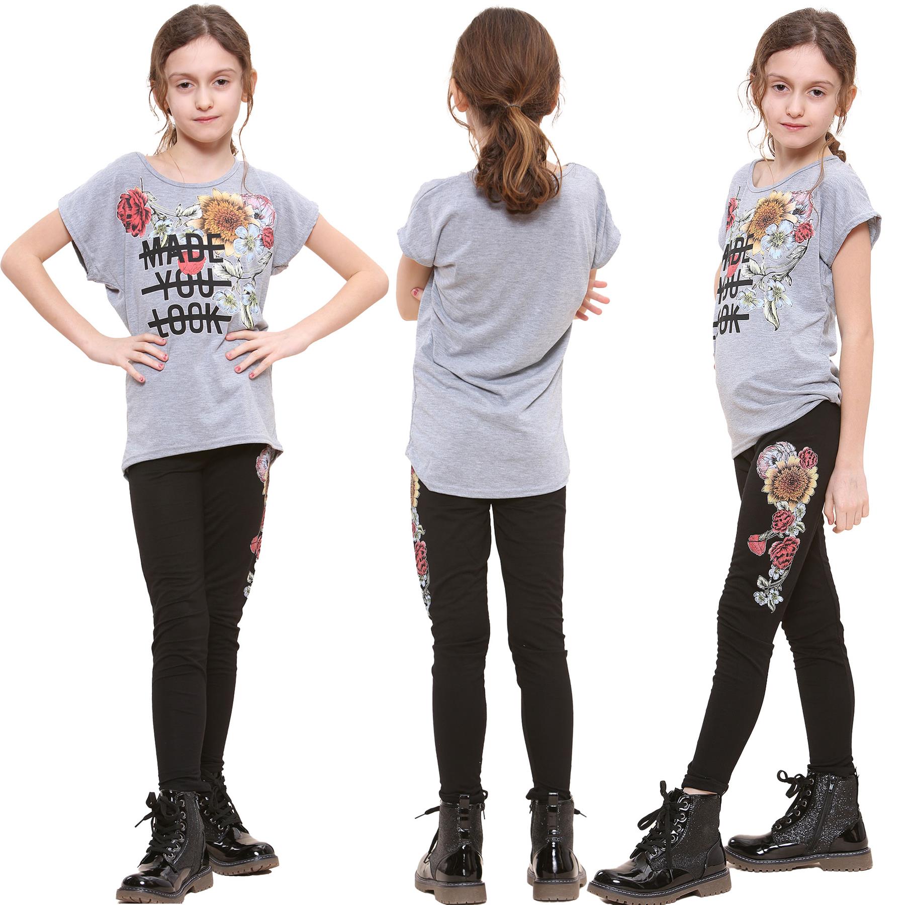 Kids Girls Made You Look Print T Shirt Top & Legging Set