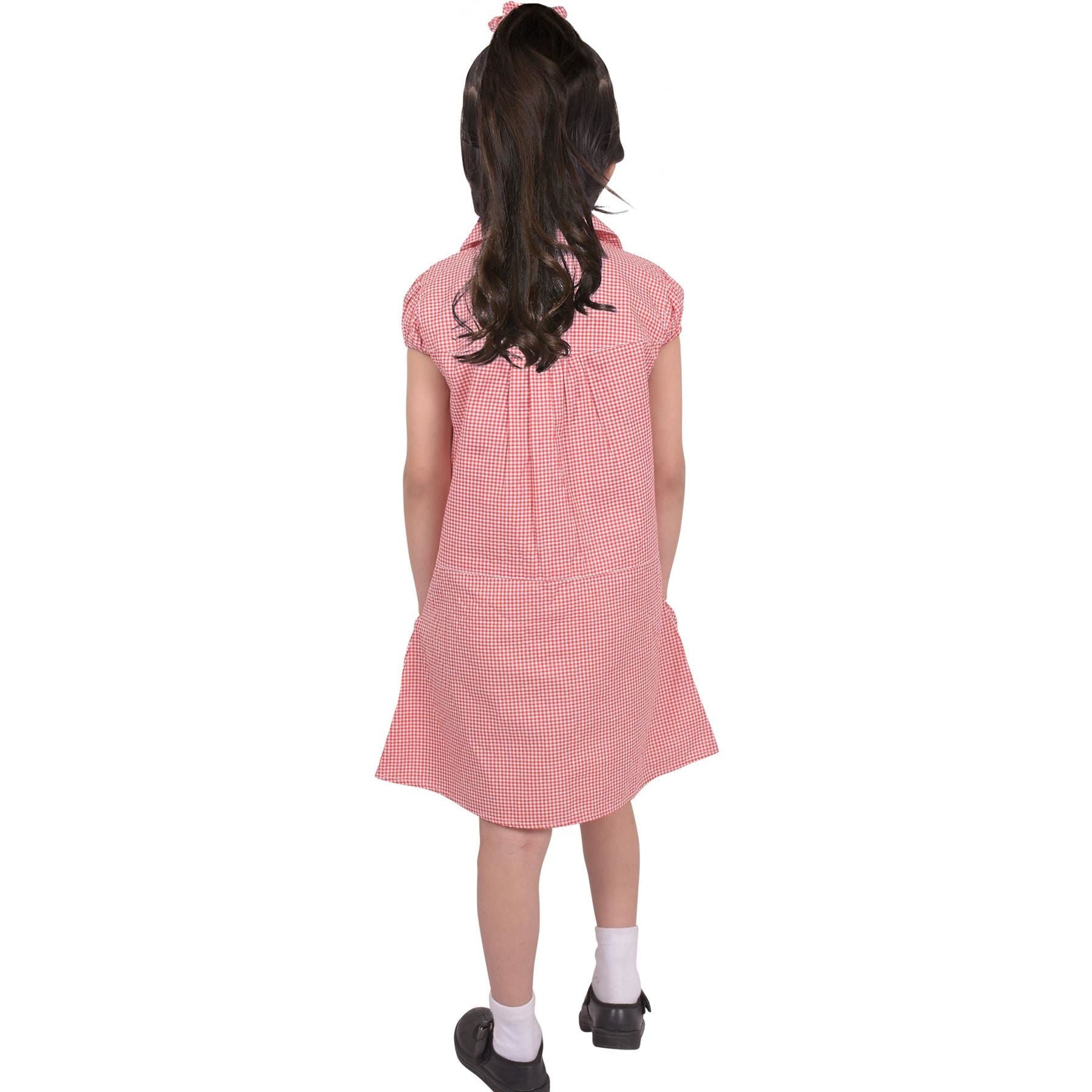 Girls Uniform School Dress Gingham Check Printed Dress With Matching Scrunchies