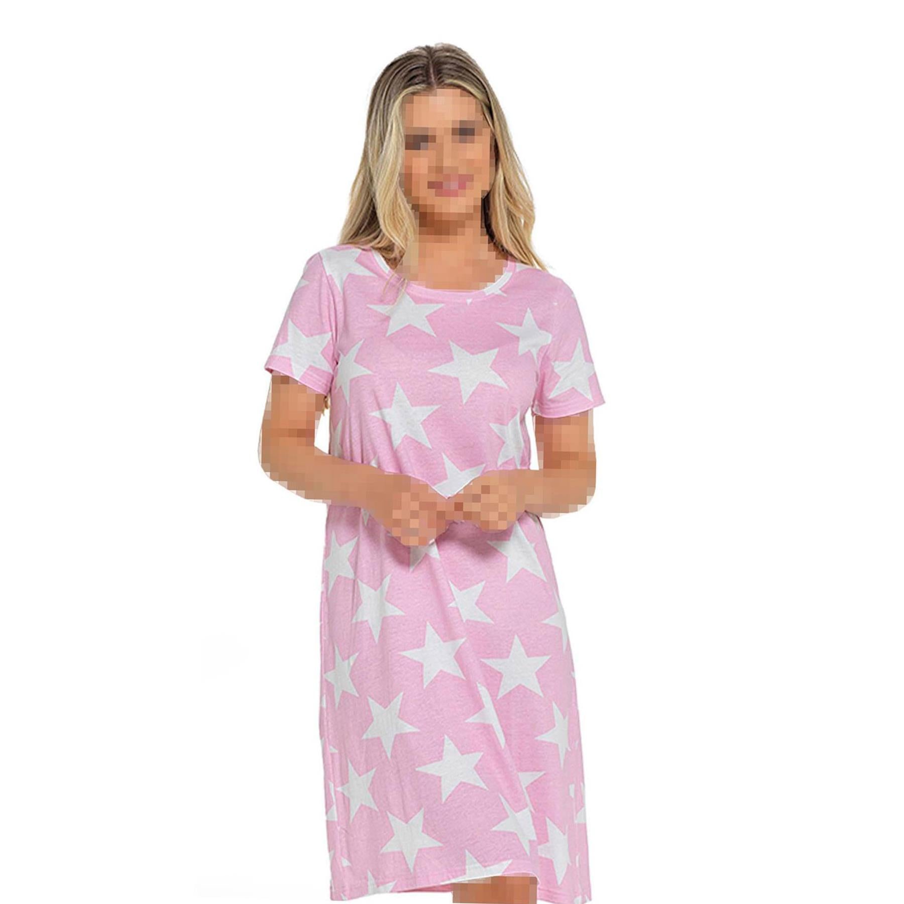 A2Z Ladies Short Sleeves Nightie Star Cotton Jersey Nightshirts Night Dress 8-22