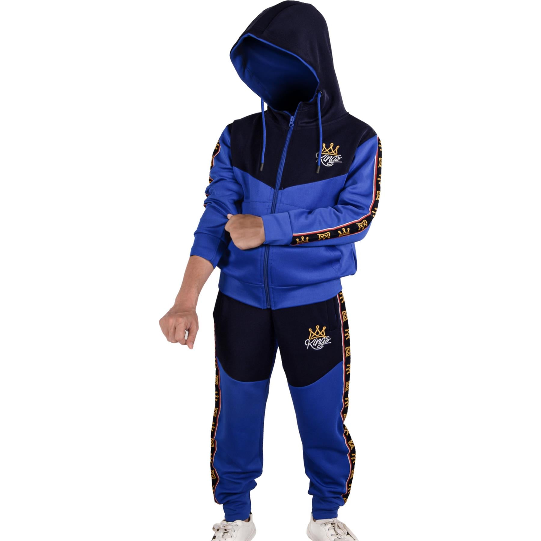 Mens Tracksuit Hooded Kings Crown Embroidered Jogging Suit Joggers Set For Adult