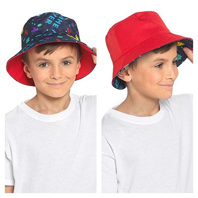 Kids Reversible Bucket Hat Summer Foldable Polyester Sun Protection Hiking Hat
