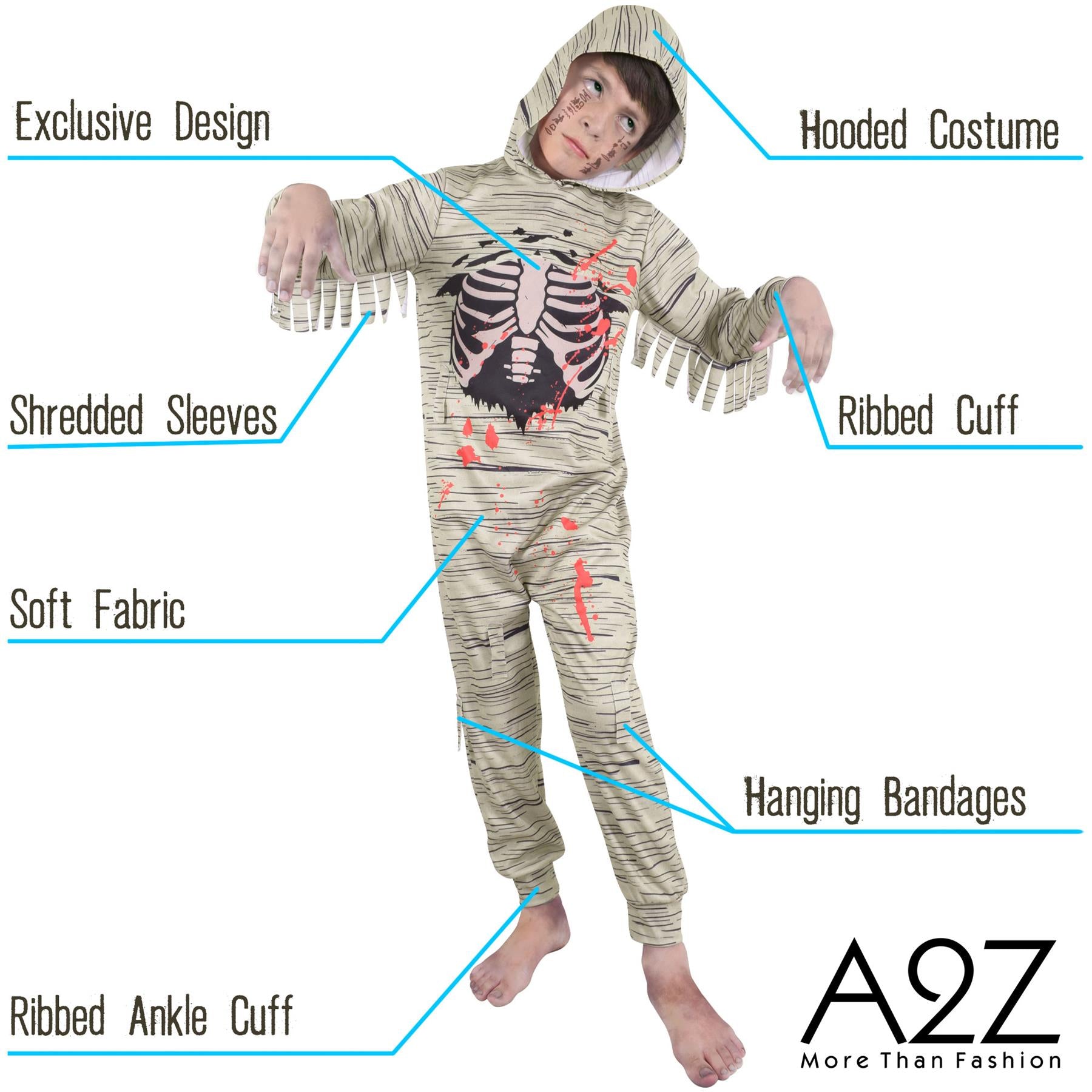 Kids Girls Boys Zombie Egyptian Mummy Halloween Costume Trick or Treating