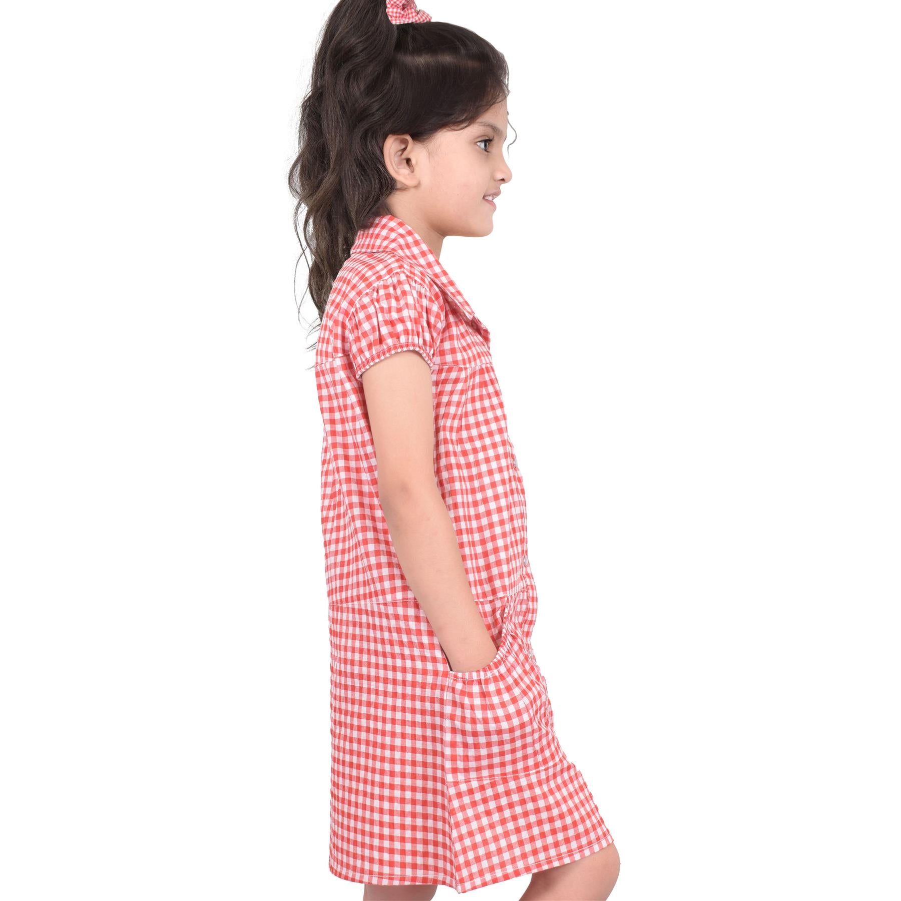 Girls Gingham School Dress Pack Of 2 Check Print Dresses With Matching Scrunchie