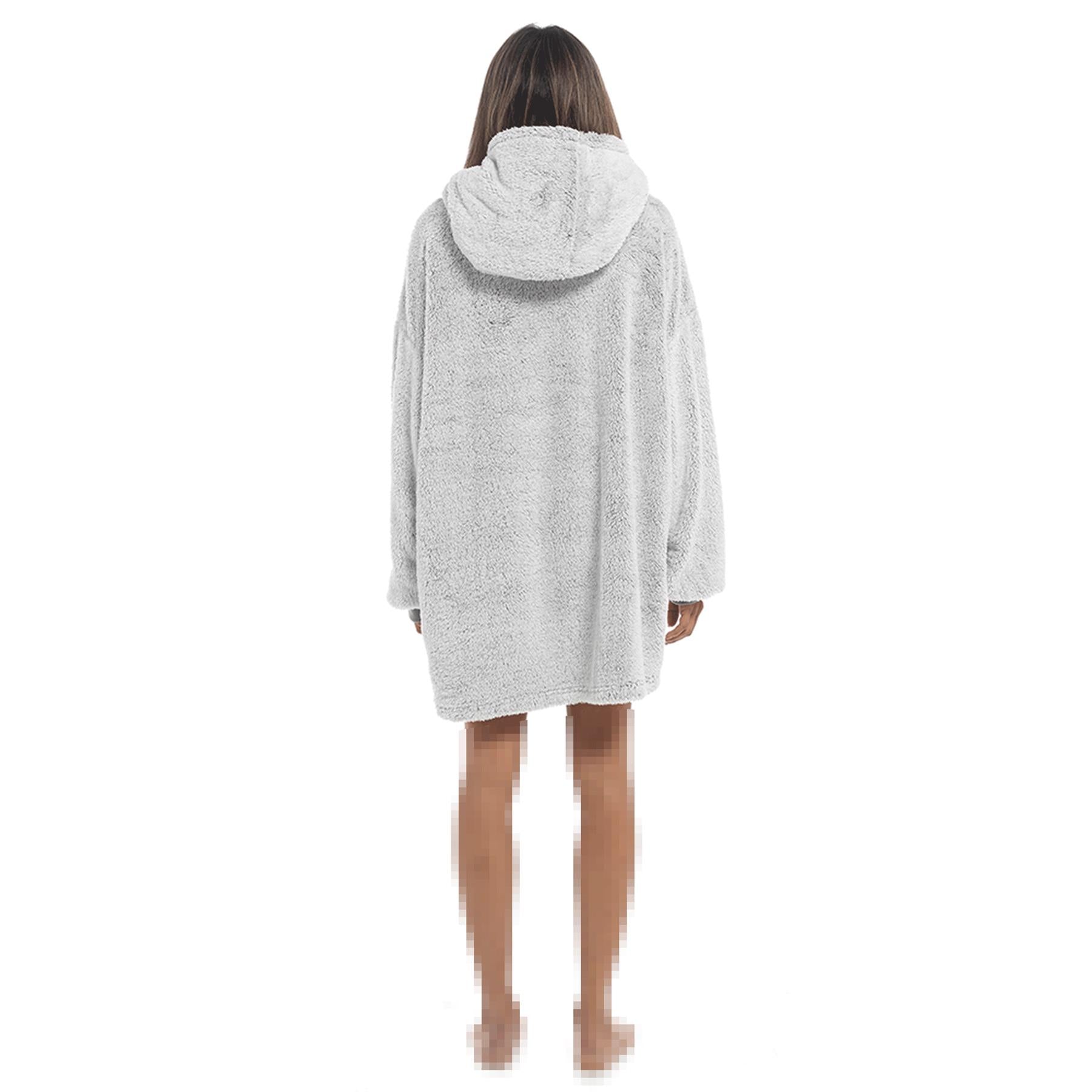 Womens Oversized Hoodie Blanket Plush Two Tone Sherpa Fleece Lining Warm Snuggle