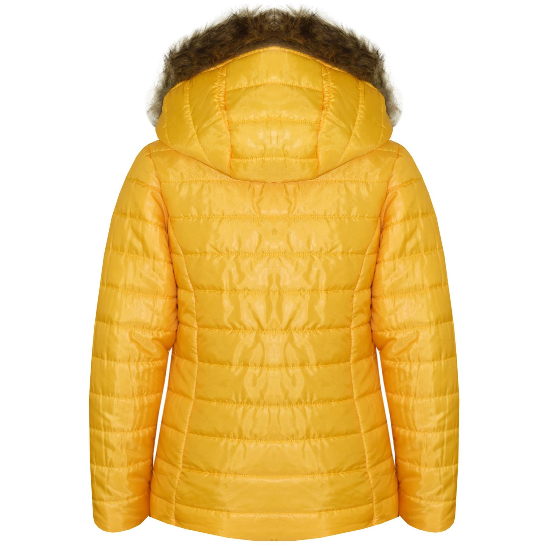Kids Girls Jackets Faux Fur Detachable Hood Quilted Padded Puffer Jacket Coats