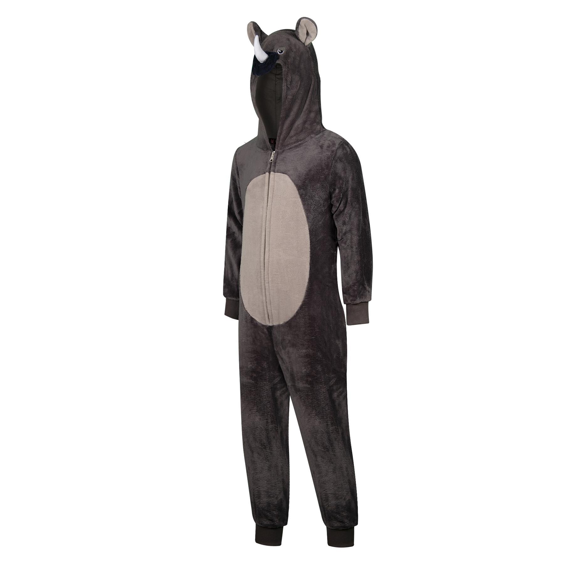 Unisex Rhino Onesie Animal Face Jumpsuits Playsuit One Piece Pyjama 3-14 Yrs