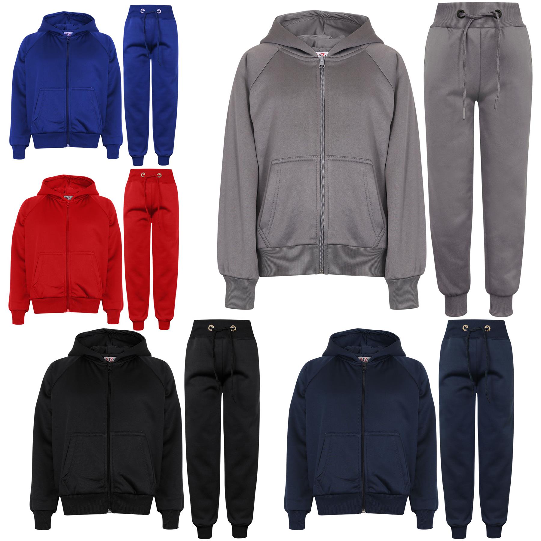 Kids Girls Boys Plain Tracksuit Cuffed Hoodie Casual Sweatpants Age 5-13