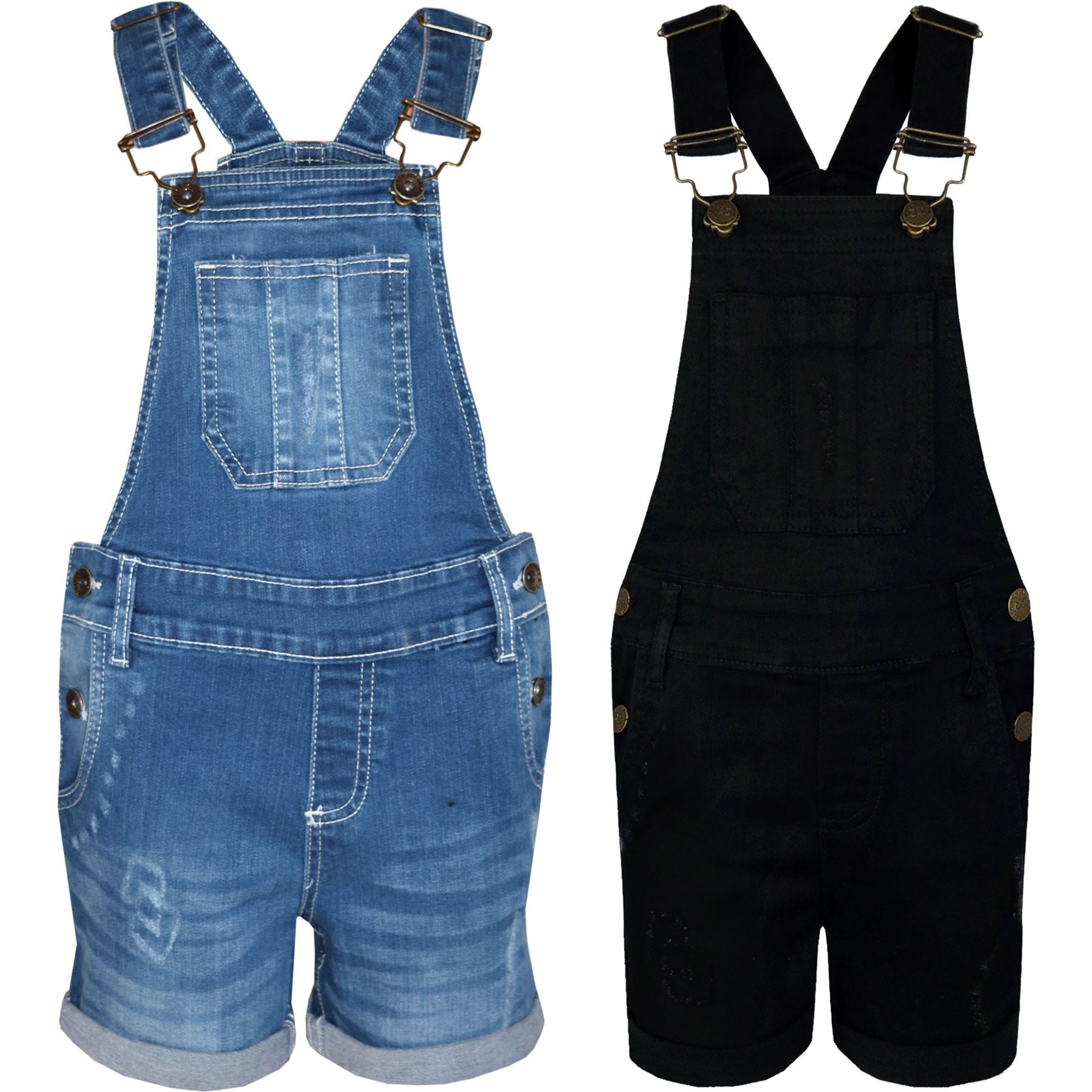 A2Z 4 Kids Girls Shorts Dungaree Denim Ripped Jeans All In One Jumpsuit Playsuit