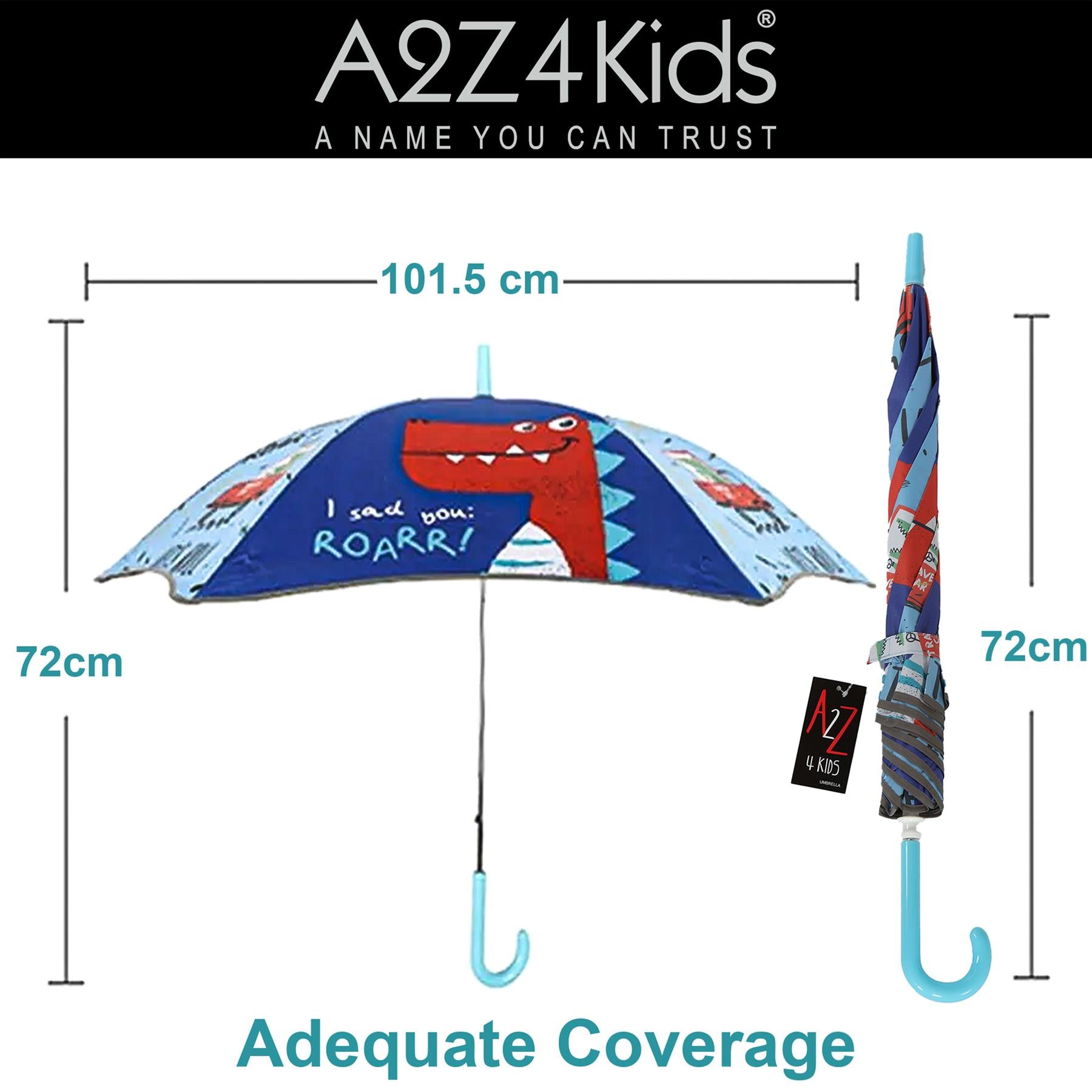 Kids Stick Umbrella Walking Umbrellas Water Wind UV Protect Cartoon Brolly 101cm