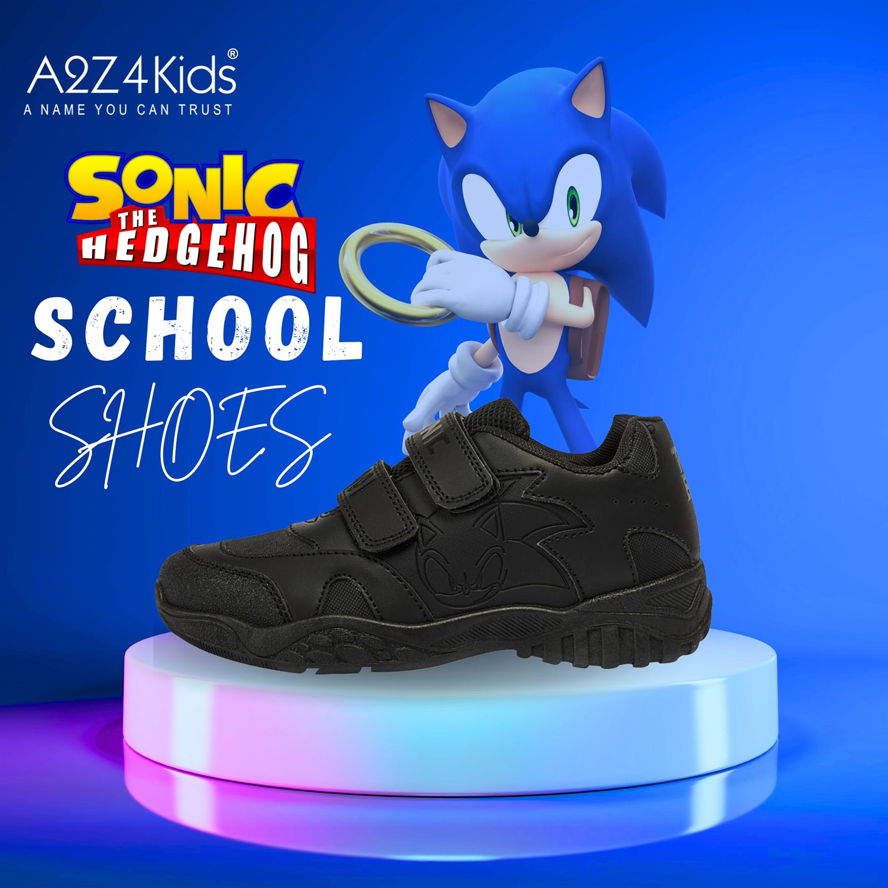 Boys School Shoes Official Licensed Sonic Sneaker Touch Fasten Athletic Trainers