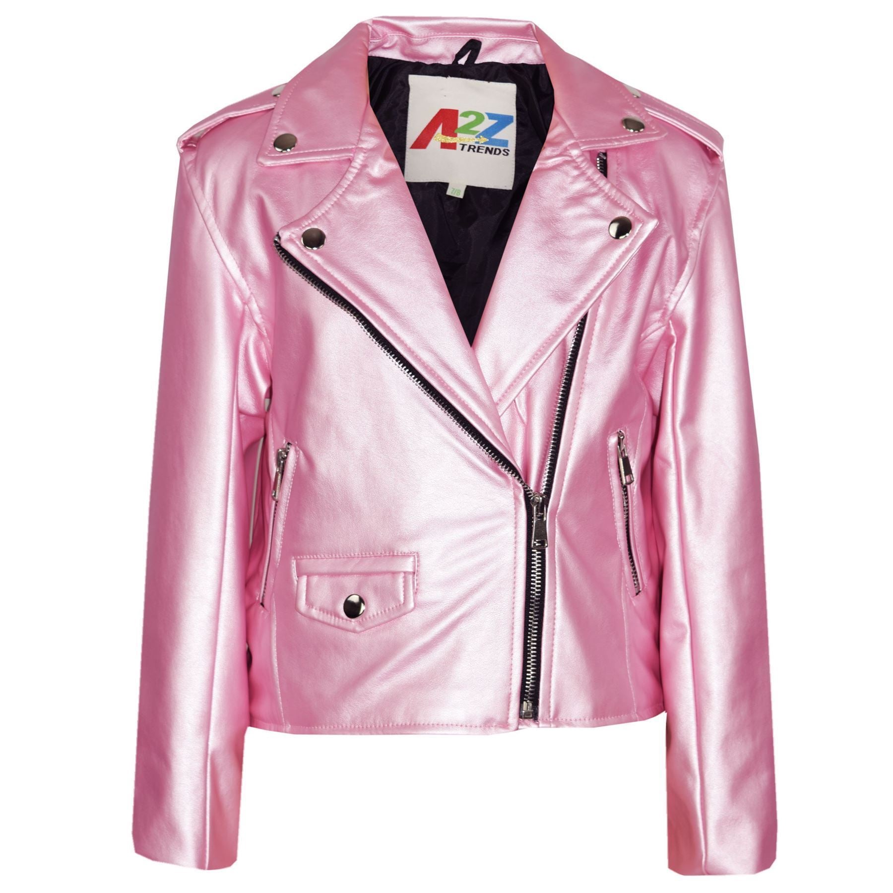 Kids Girls Baby Pink Jackets PU Leather Zip Up Biker Coat Overcoats