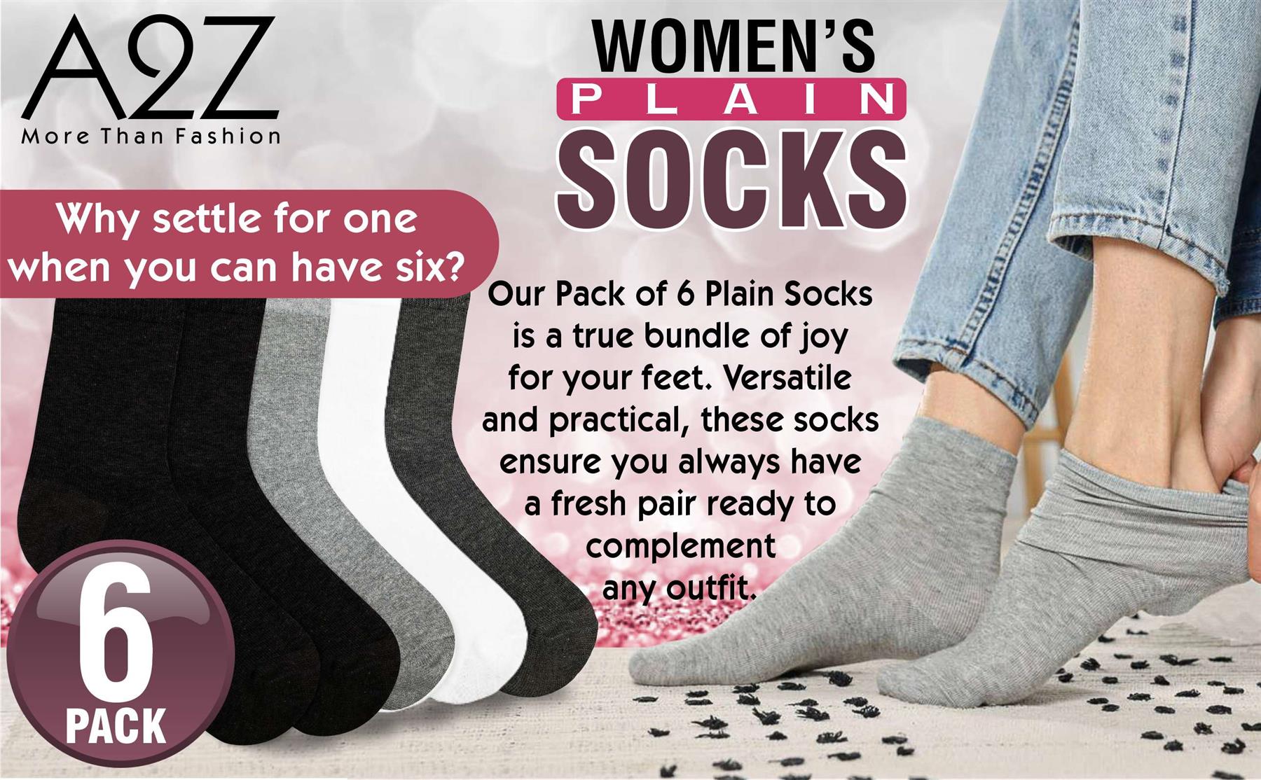 Ladies Cotton Rich Plain Socks Pack Of 6 Luxurious Soft Socks For Women