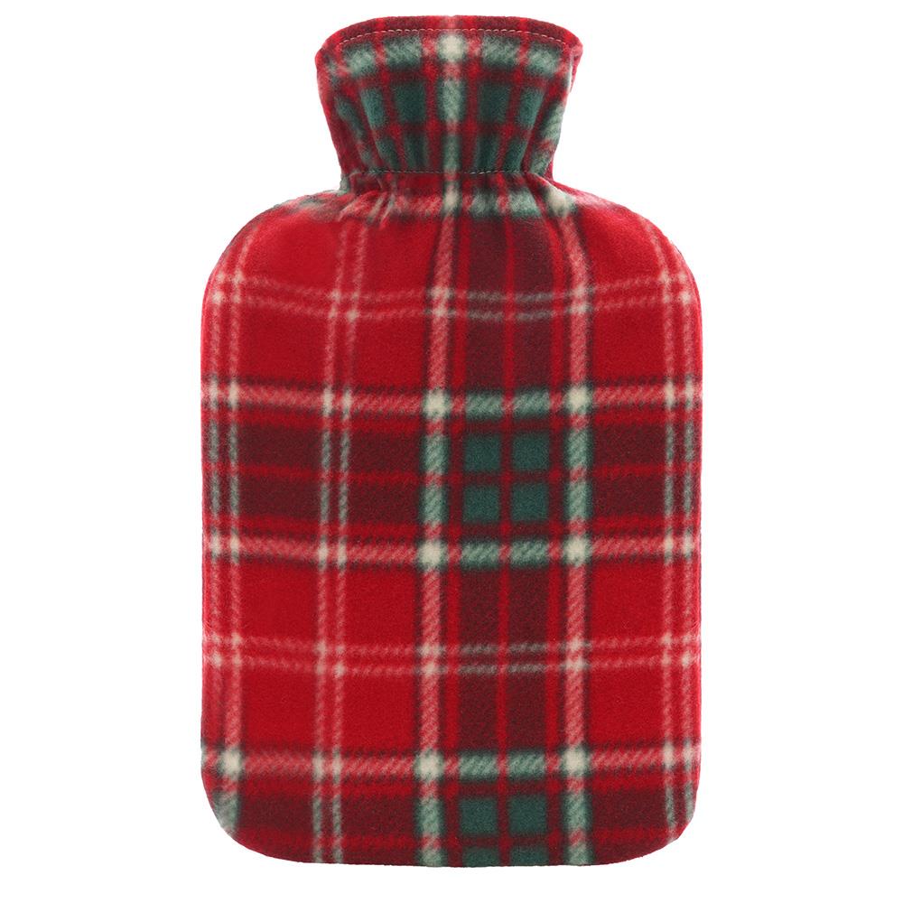 A2Z Hot Water Bottle 2 Litre Tartan Print Fleece Cover Rubber Hot Water Bag