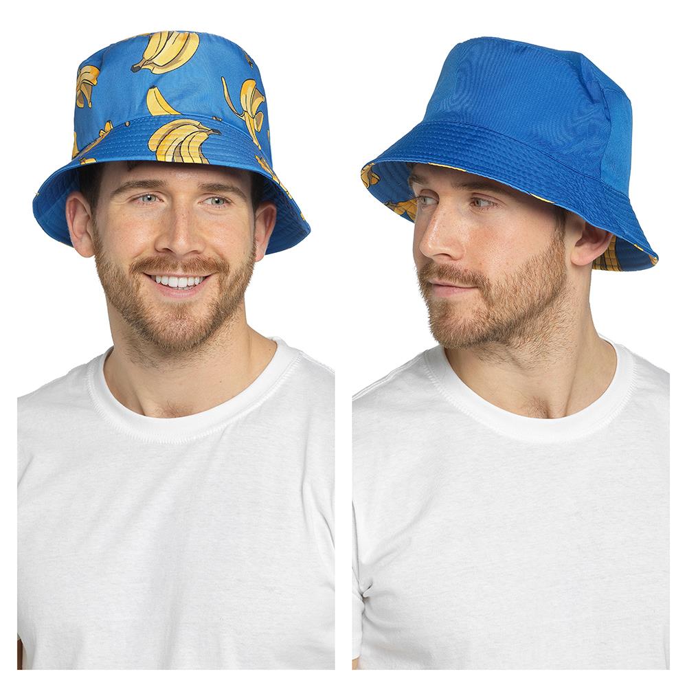 Mens Reversible Bucket Hat Summer Foldable Polyester Sun Protection Hiking Hat