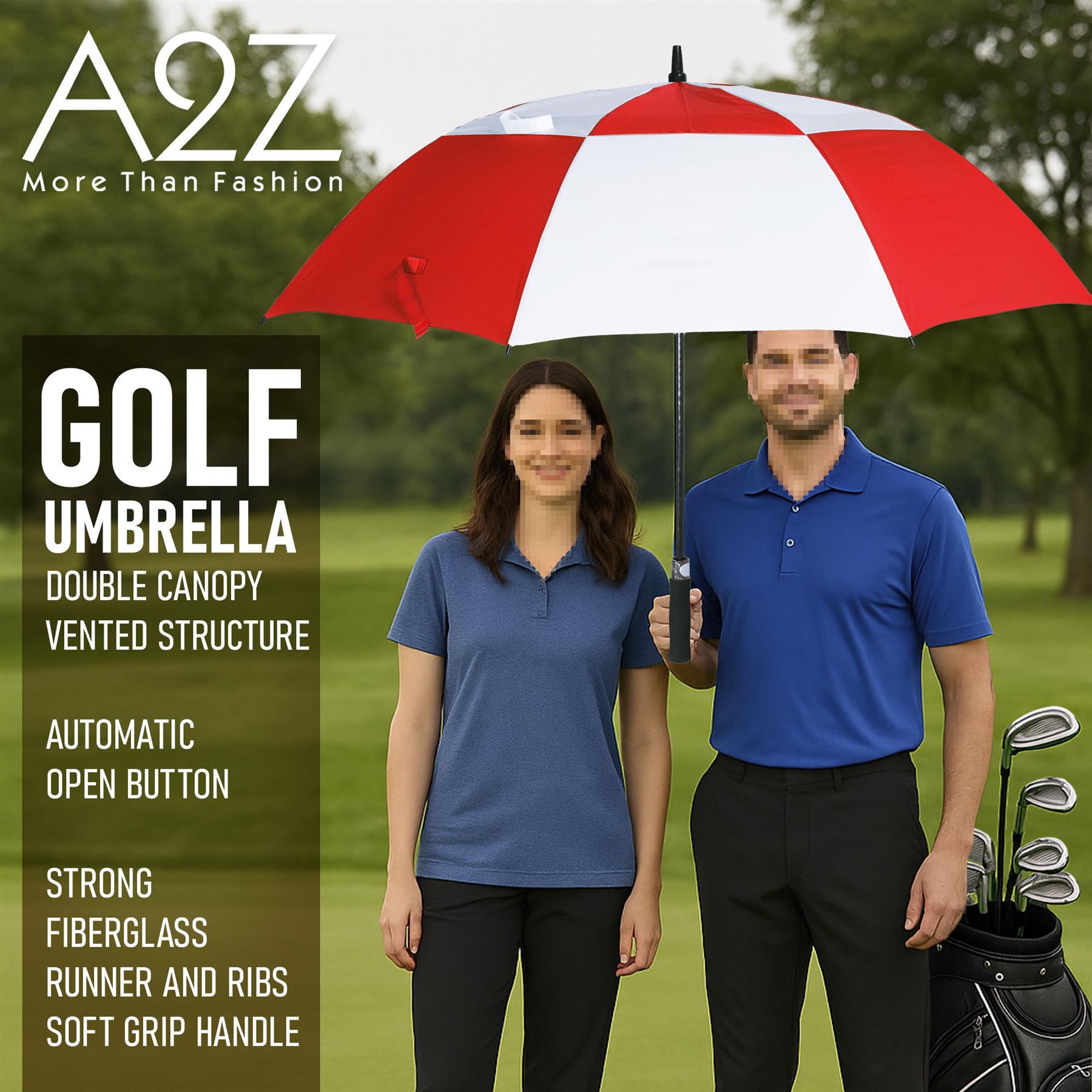 A2Z Golf Umbrella Auto Open Wind Rain Resitant 152cm Double Canopy Vented Brolly