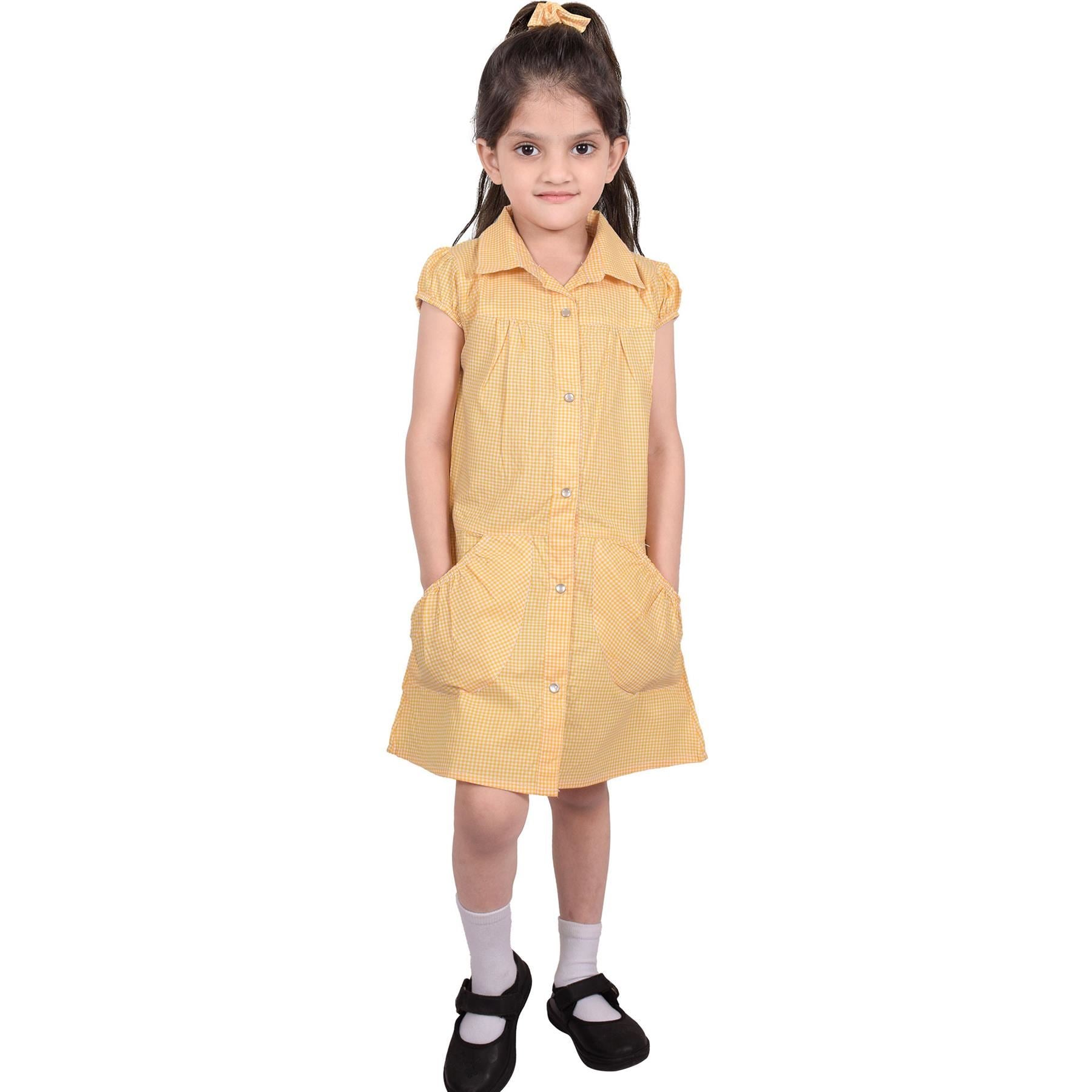 Kids Girls Pack Of 2 Uniform School Dress Gingham Dress With Matching Scrunchies