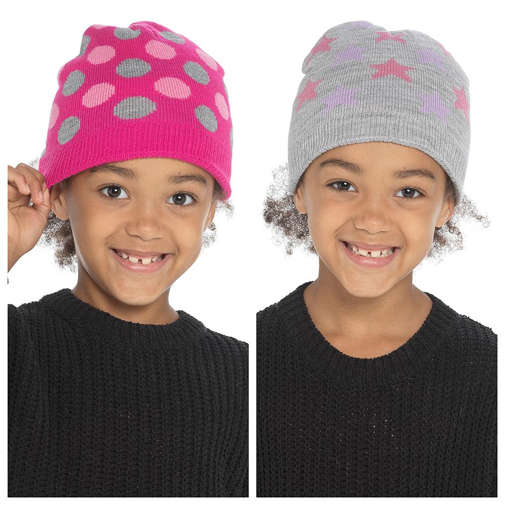 A2Z 4 Kids Girls Hat 2 Pack Spotty Star Beanie Soft Fleece Warm Winter Hats 6-13