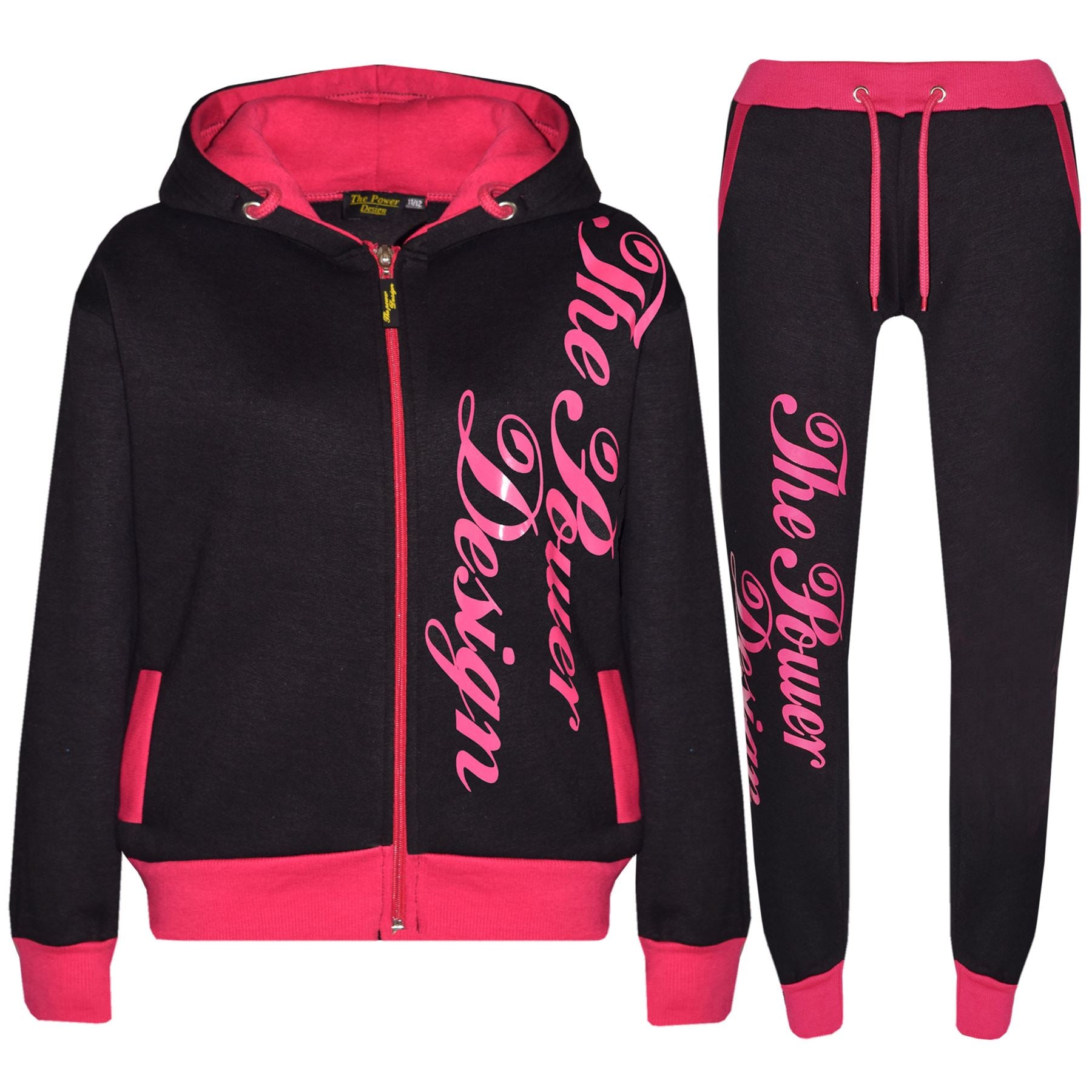 Kids Girls The Power Design Jogger Black & Pink Tracksuit