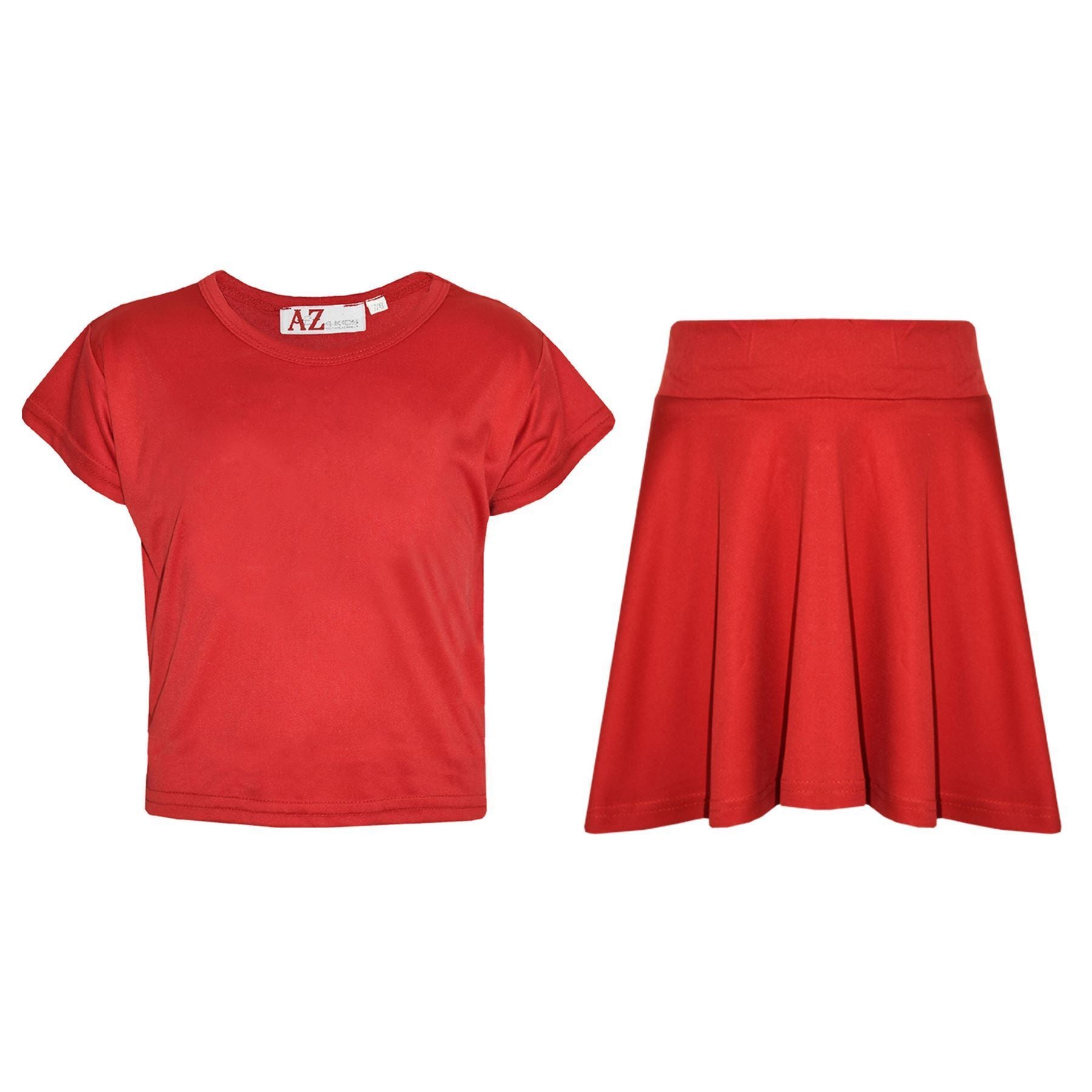 A2Z Kids Girls Plain Crop Top & Skater Skirt Set Summer Wear Age 5-13 Years