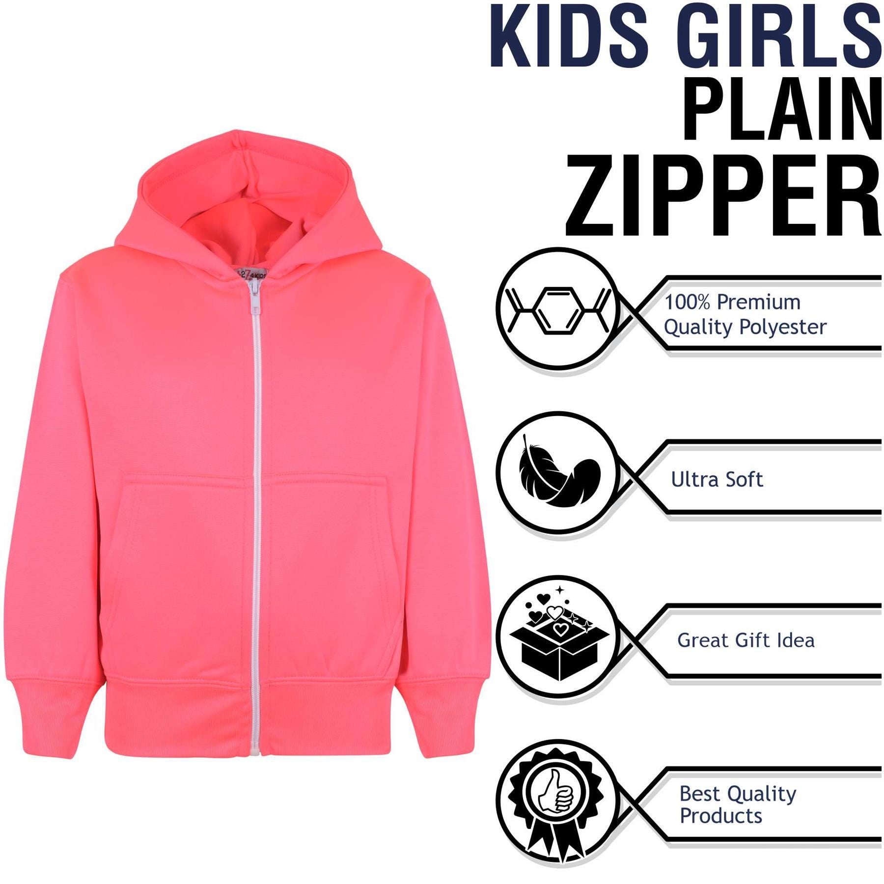 Kids Girls Boys Plain Hooded Zipper Jackets